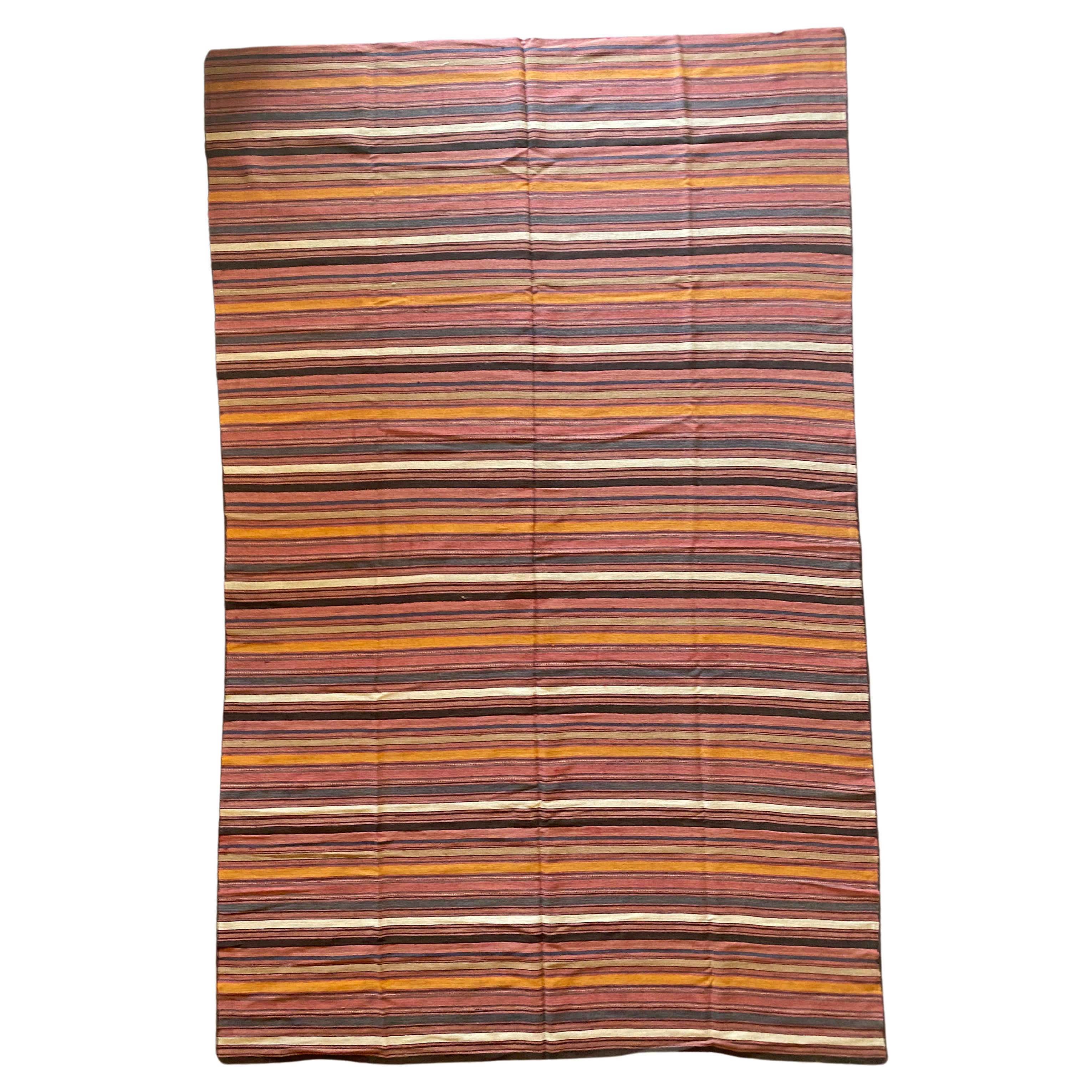 Striped, Multicoloured Turkish Wool Kilim Rug, Early 20th Century For Sale