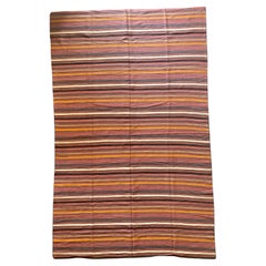 Antique Striped, Multicoloured Turkish Wool Kilim Rug, Early 20th Century