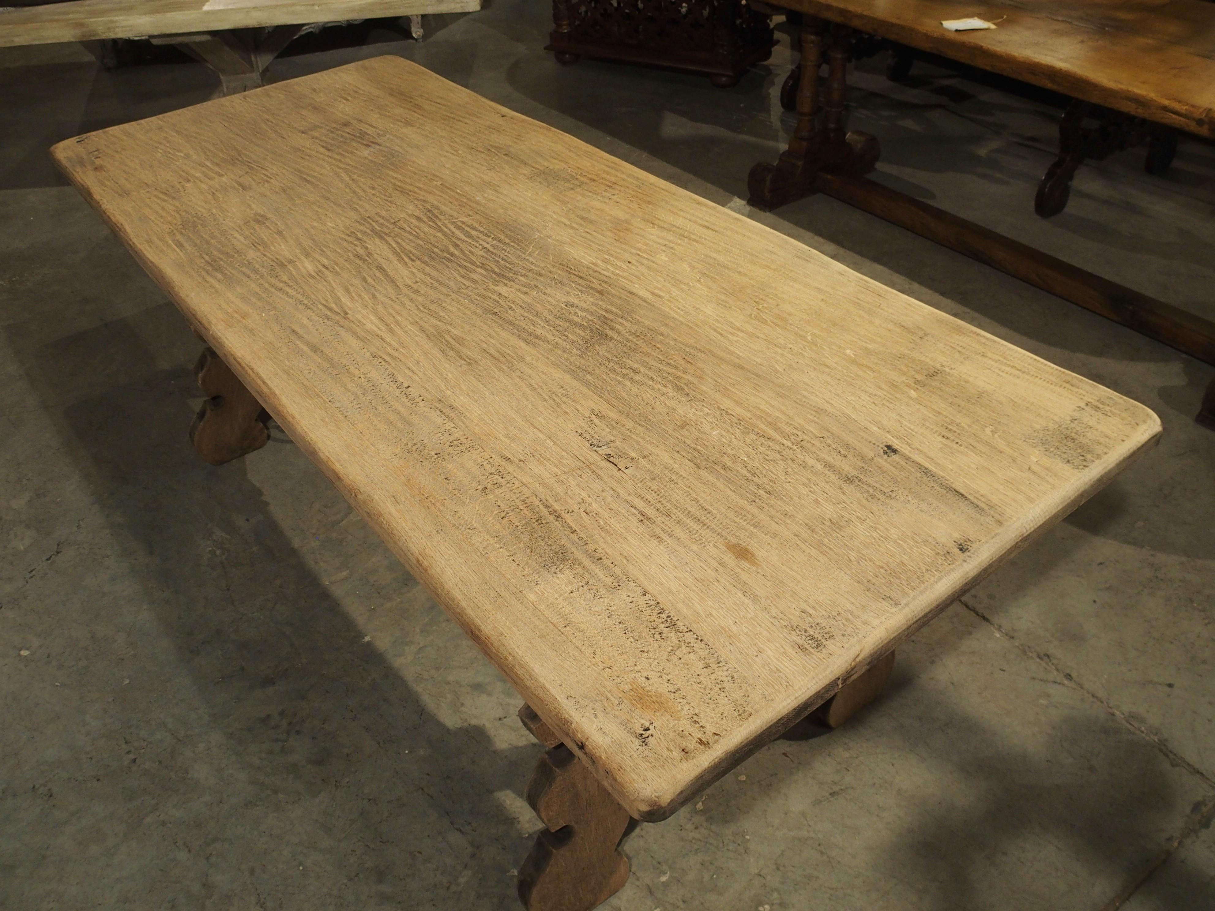 Stripped Oak Dining Table with Wrought Iron Stretchers from Spain, 20th Century 4