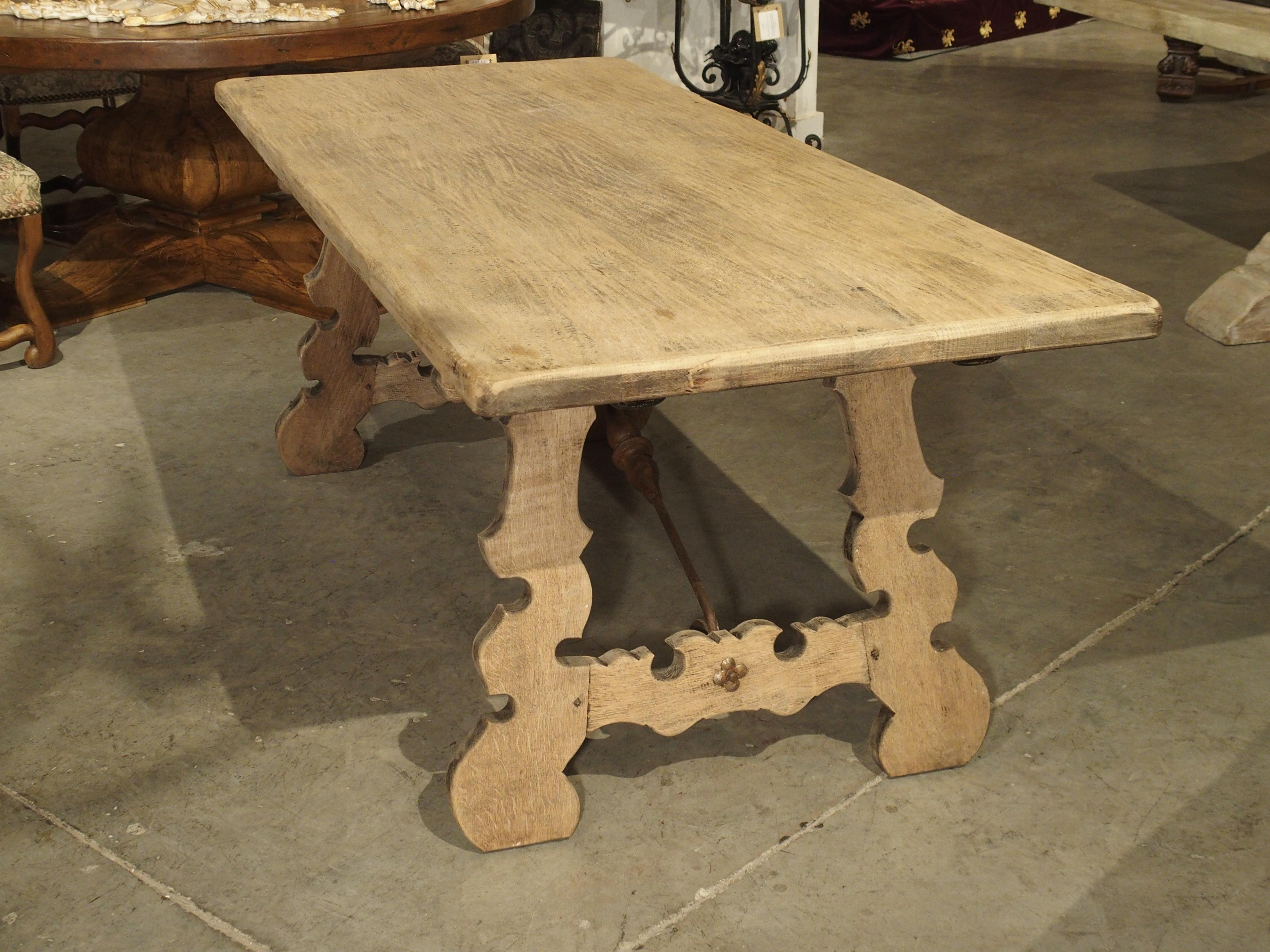 Stripped Oak Dining Table with Wrought Iron Stretchers from Spain, 20th Century 11