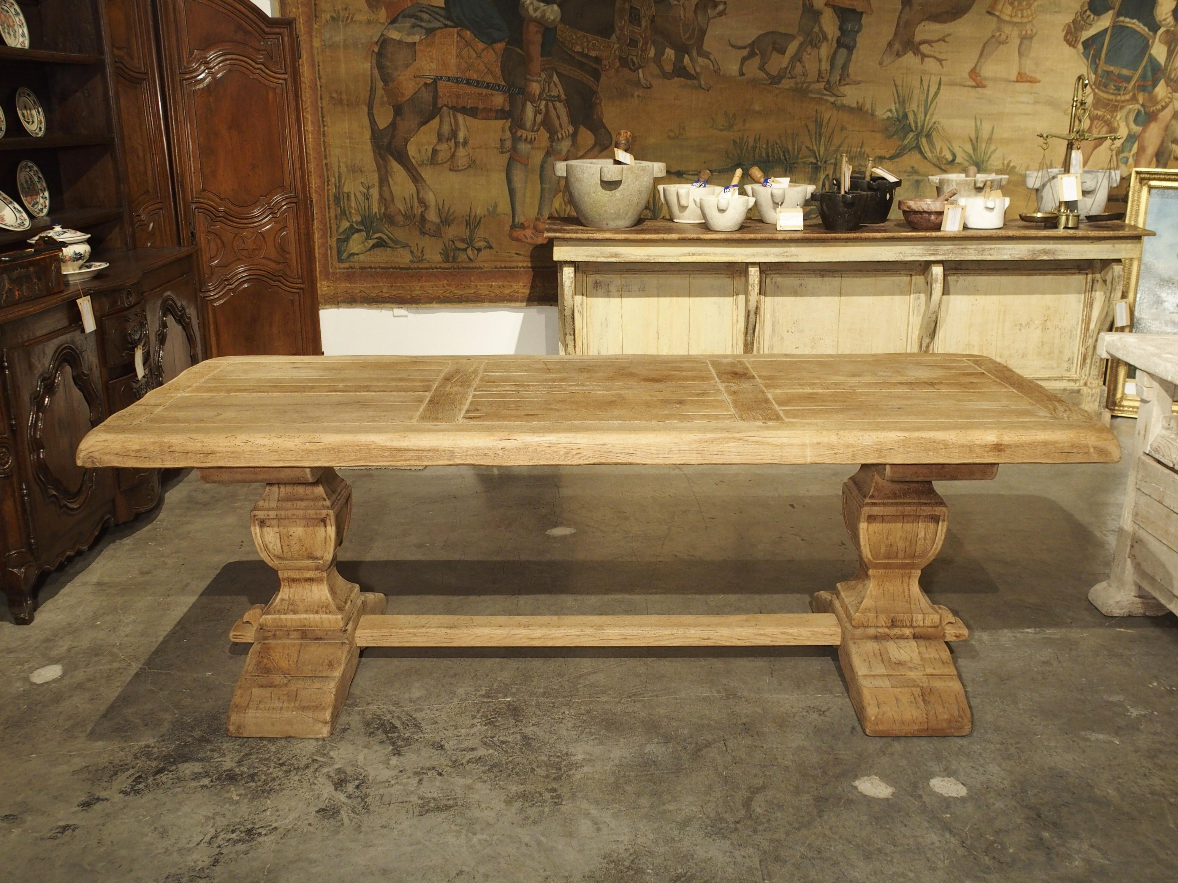 Stripped Oak Monastery Table from France, circa 1950s 2