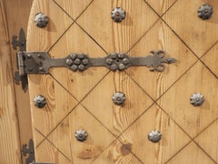 Stripped Pine Credenza from Spain with Arched Doors and Decorative Nailheads