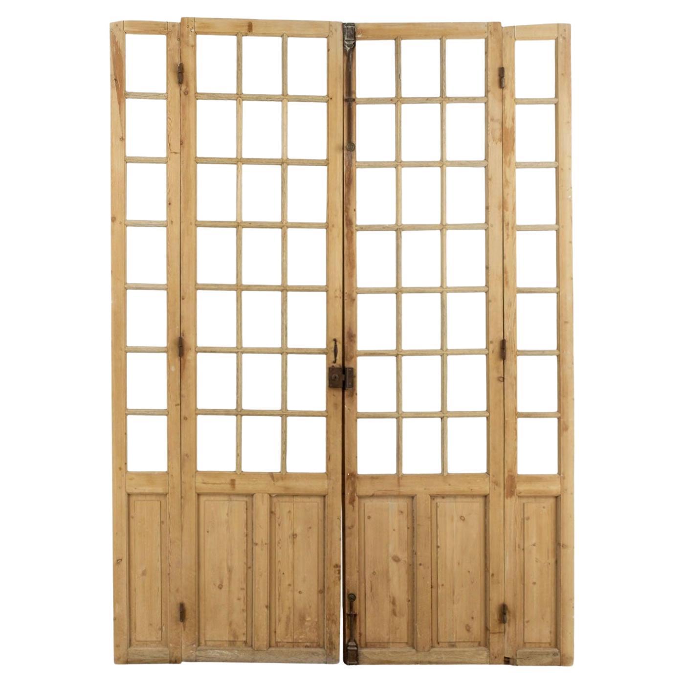 Stripped Pine Double Doors with Sidelight Windows