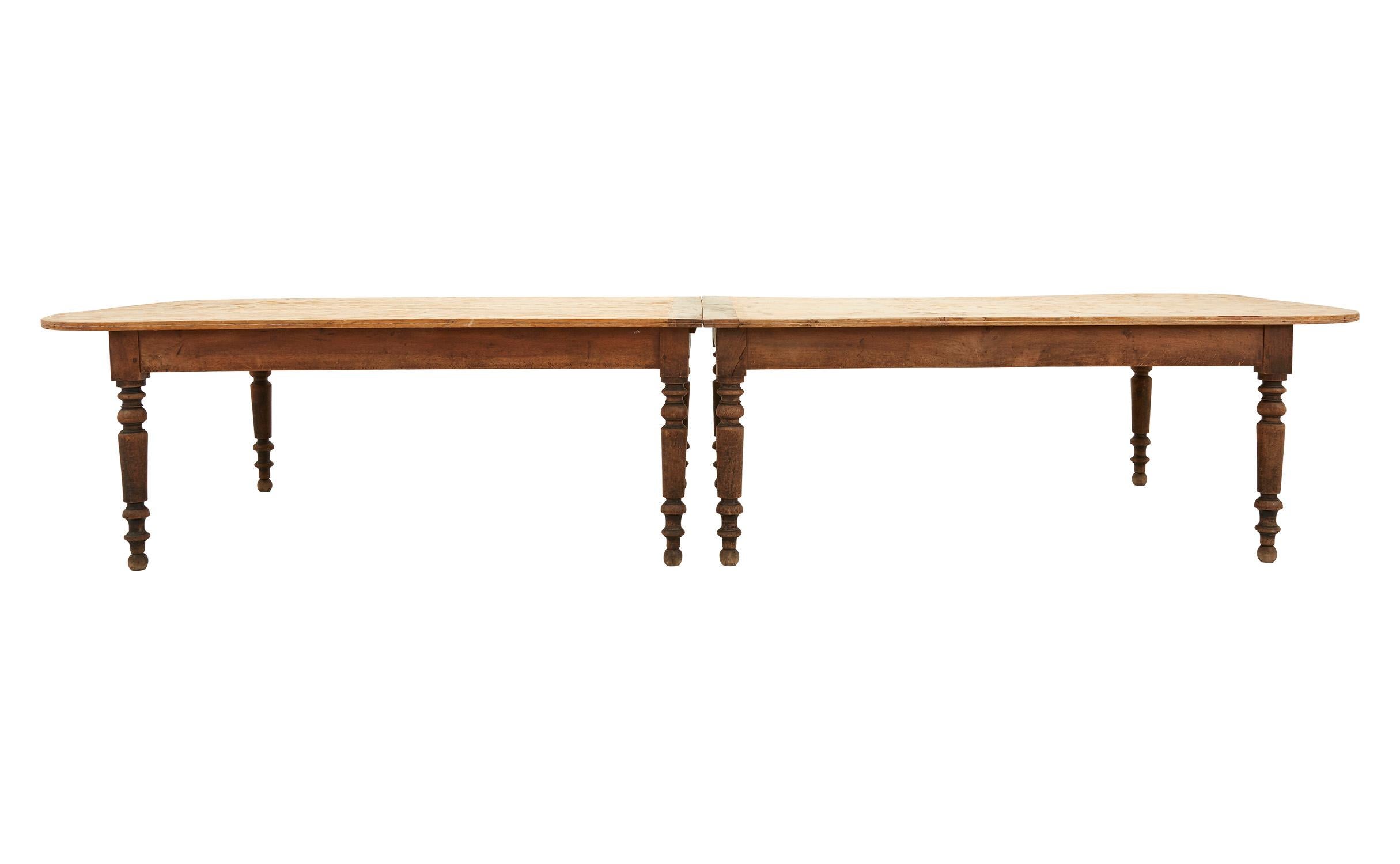 French Stripped Wood Top Two-Piece Schoolhouse Lunch Table