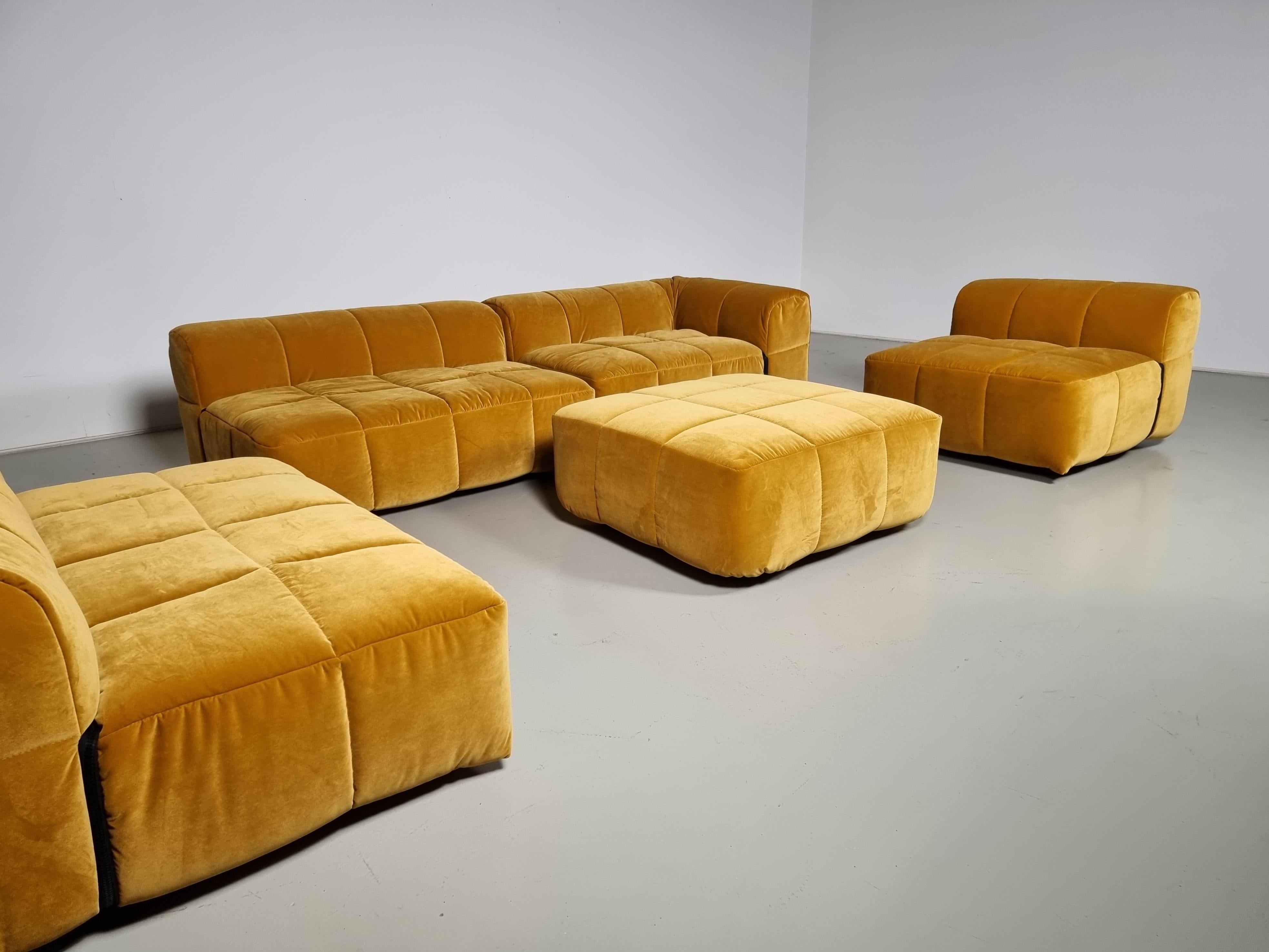 European Strips Modular Sofa in gold/yellow velvet by Cini Boeri for Arflex, 1970s