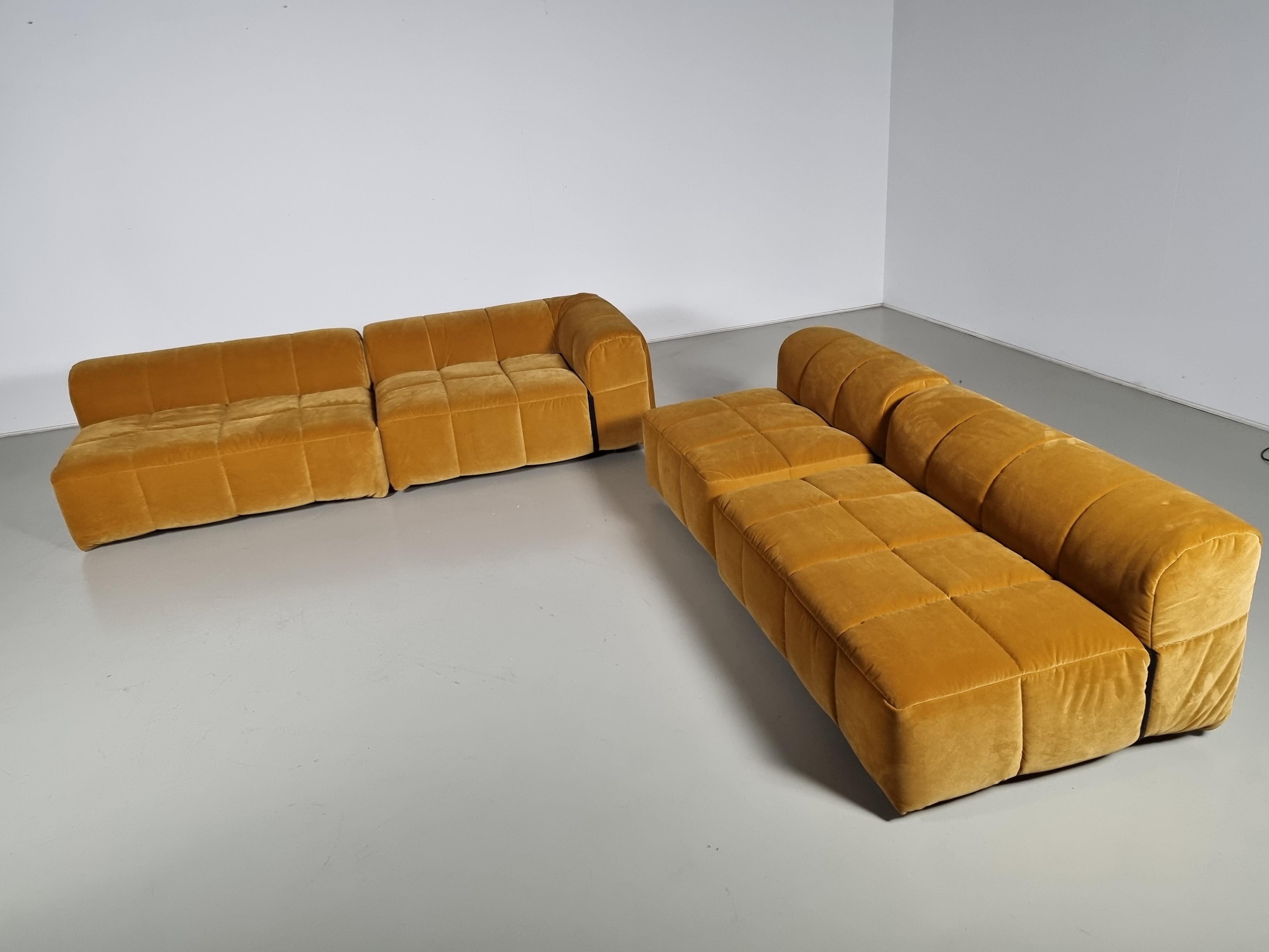 Velvet Strips Modular Sofa in gold/yellow velvet by Cini Boeri for Arflex, 1970s
