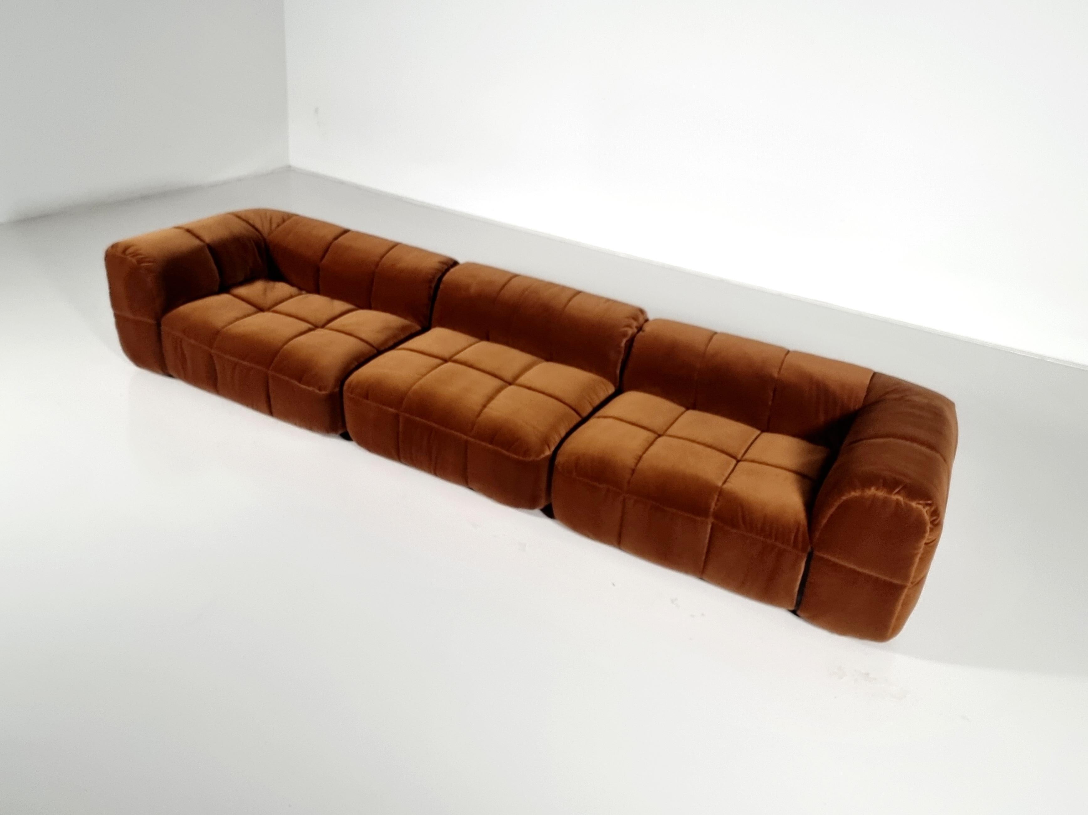 Mid-Century Modern Strips Sofa in caramel brown velvet by Cini Boeri for Arflex, 1970s