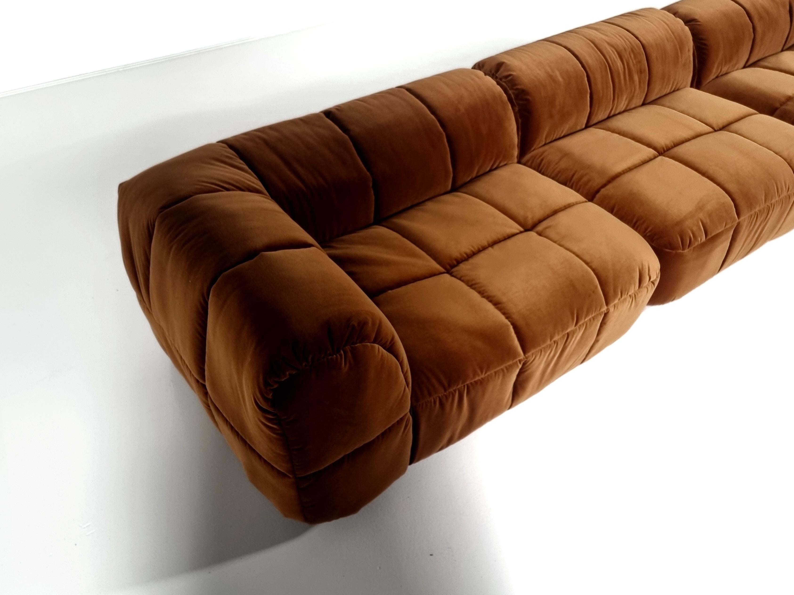 Late 20th Century Strips Sofa in caramel brown velvet by Cini Boeri for Arflex, 1970s