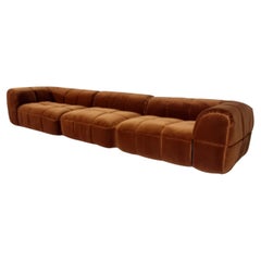 Strips Sofa in caramel brown velvet by Cini Boeri for Arflex, 1970s