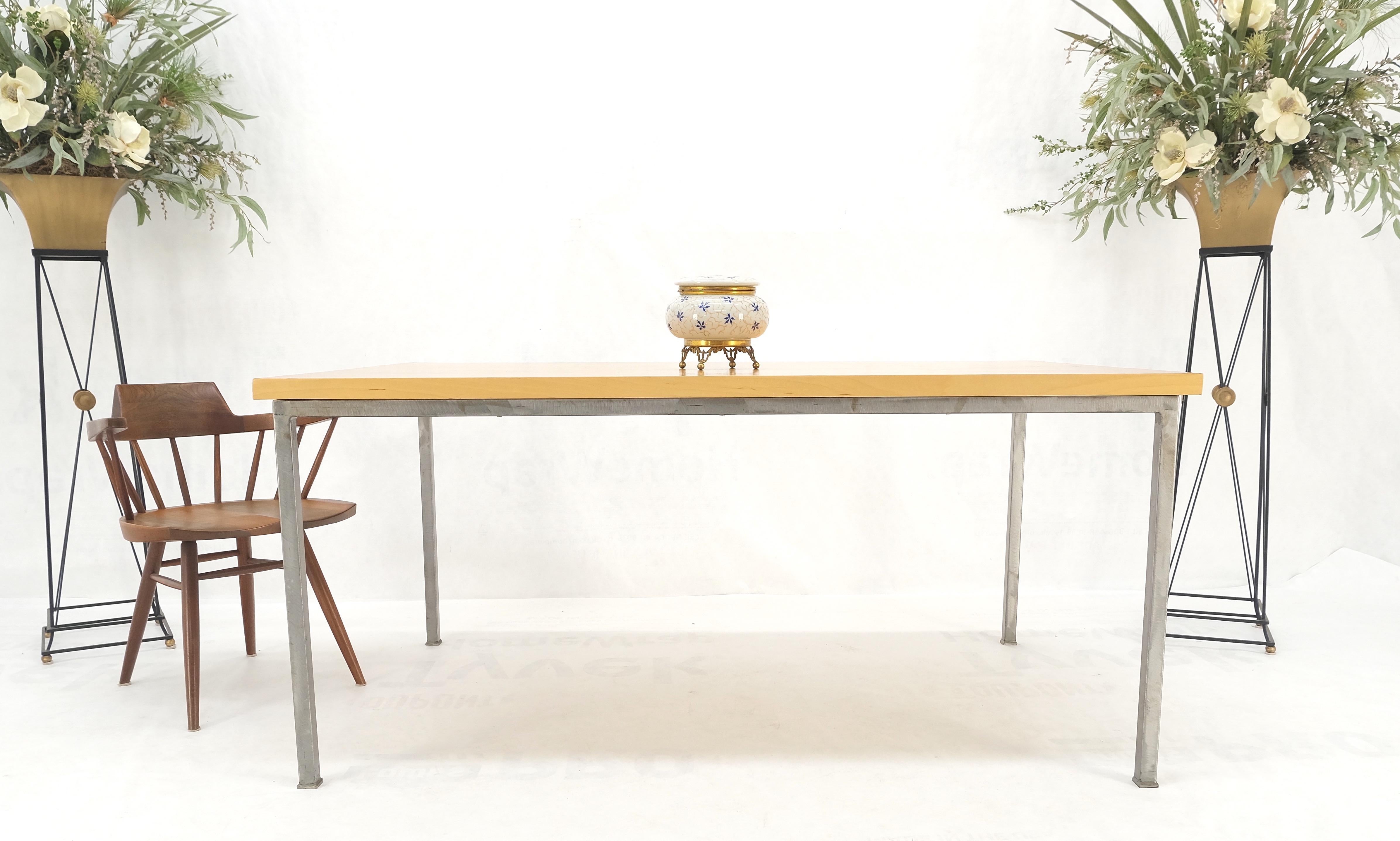 Strips of Wood Glued Together Unique Pattern Table Top Industrial Base Desk Mint For Sale 3