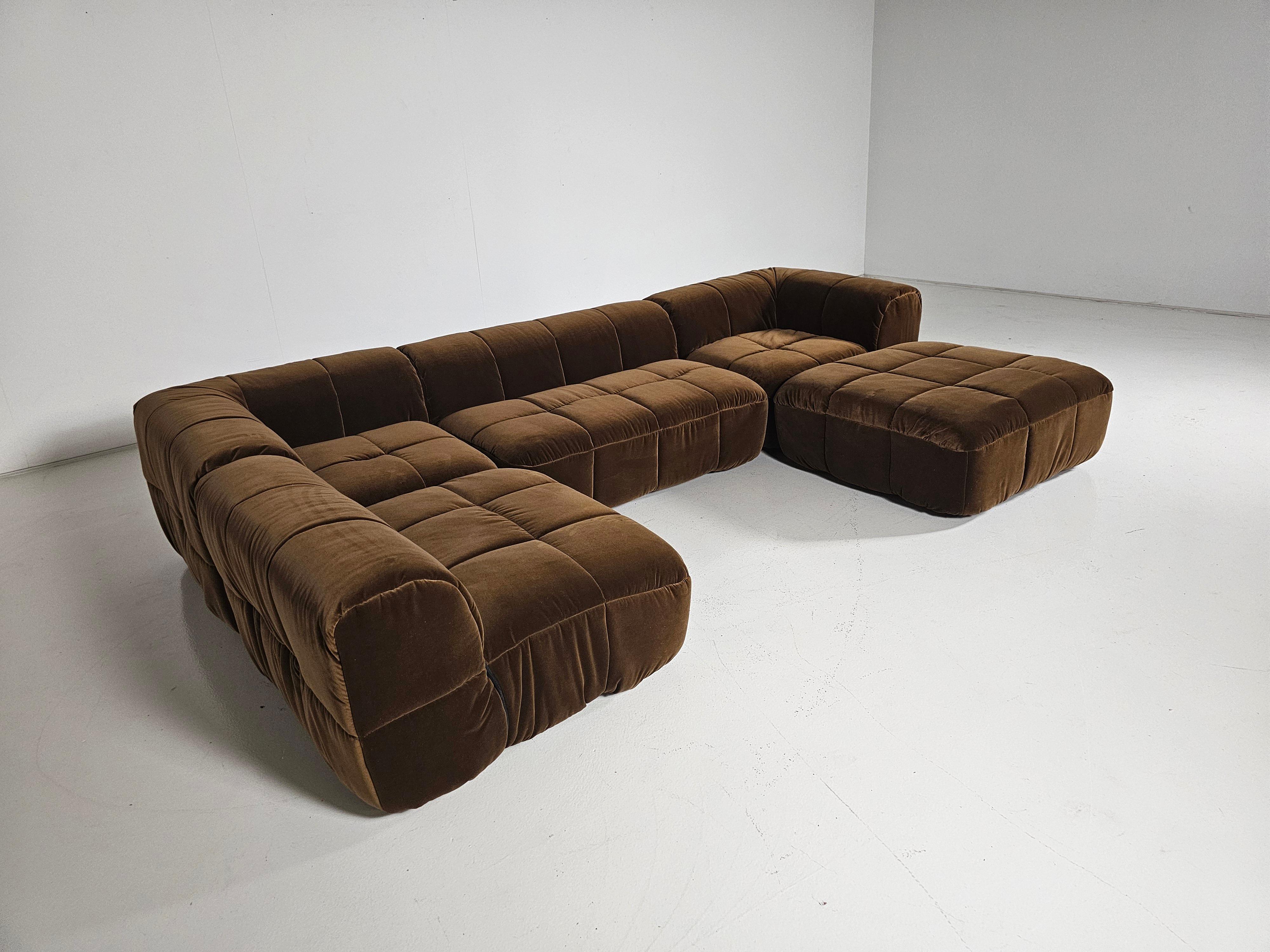 European Strips Sofa in brown cotton velvet by Cini Boeri for Arflex, 1970s