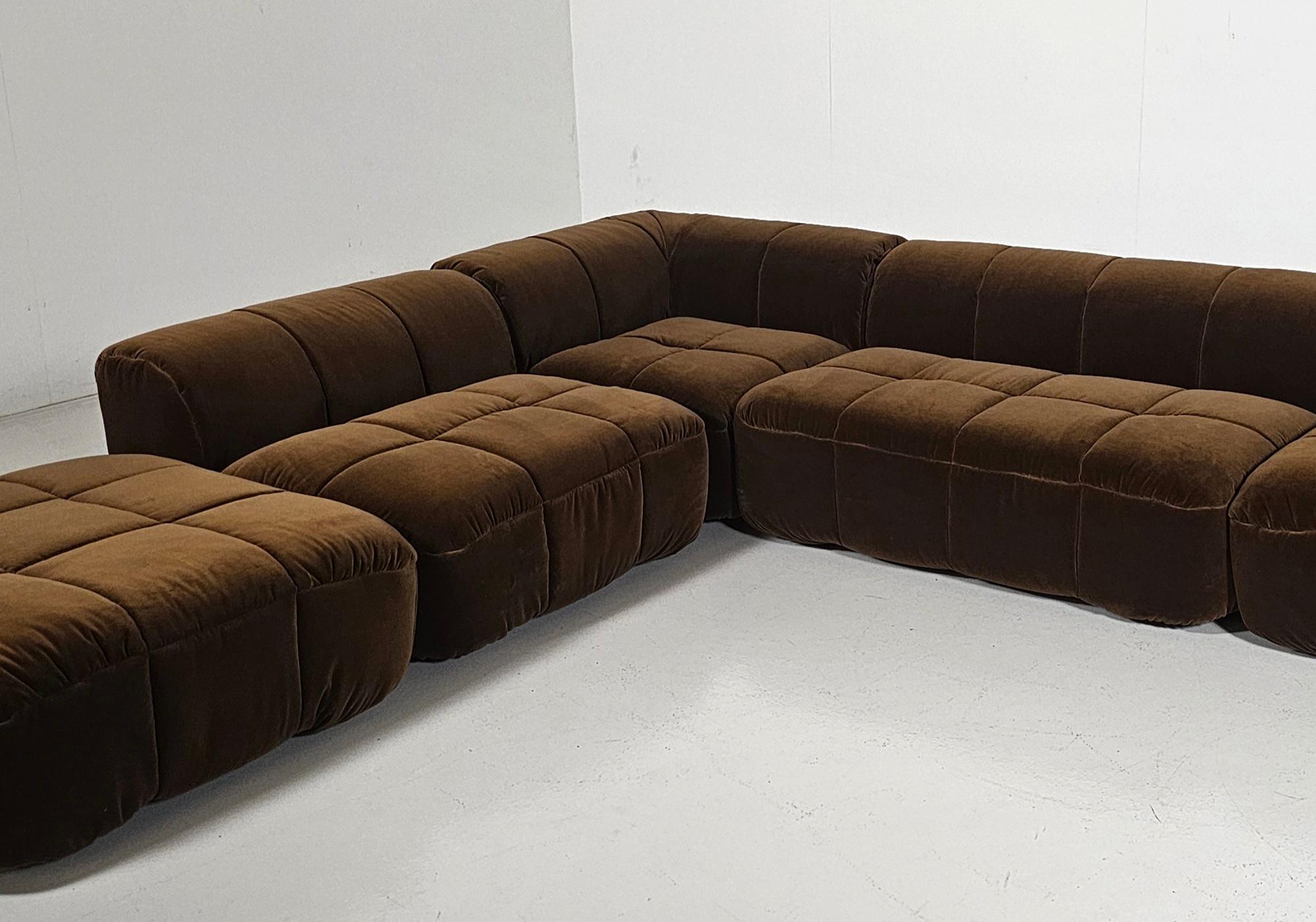 Late 20th Century Strips Sofa in brown cotton velvet by Cini Boeri for Arflex, 1970s