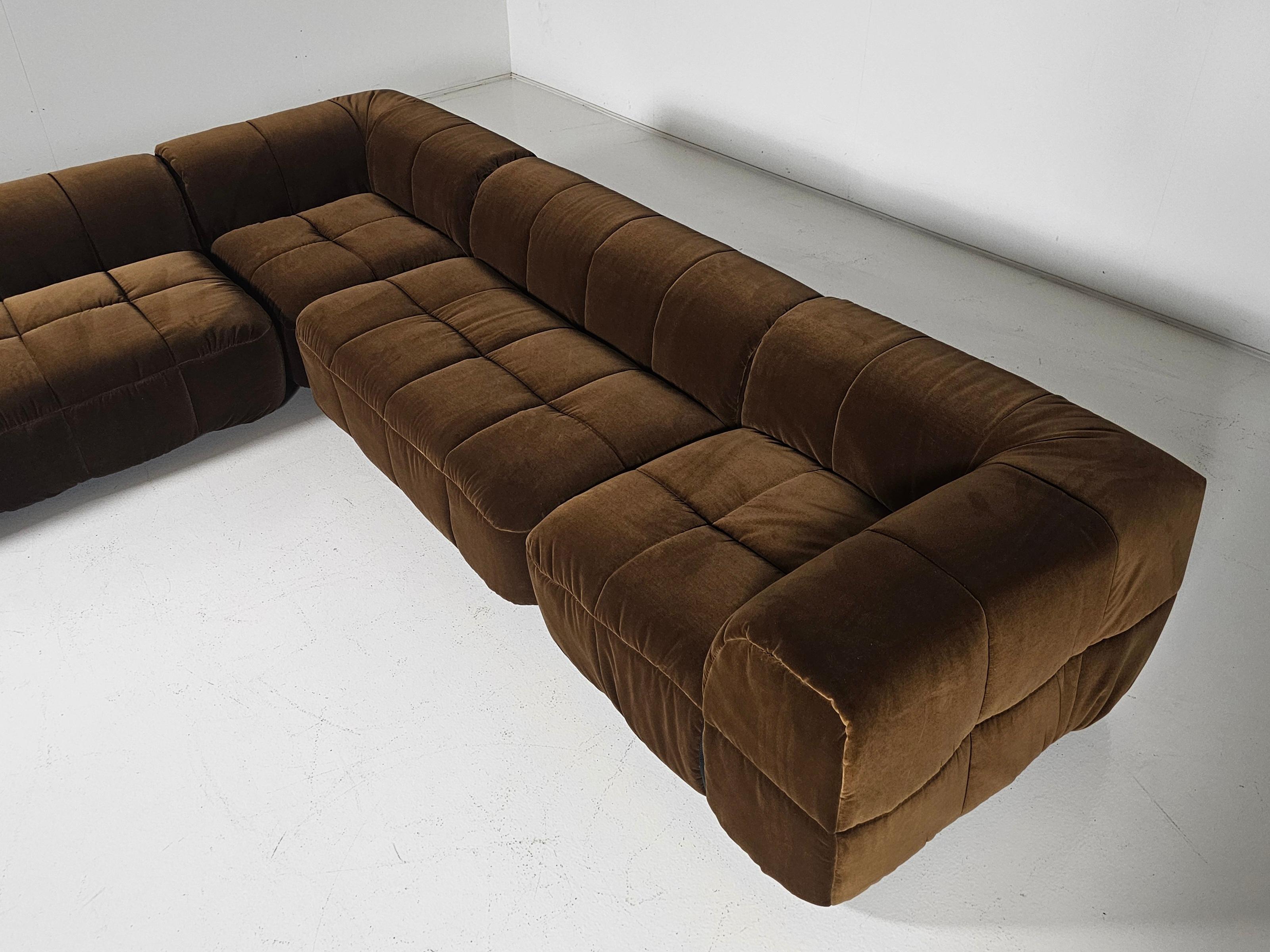 Velvet Strips Sofa in brown cotton velvet by Cini Boeri for Arflex, 1970s