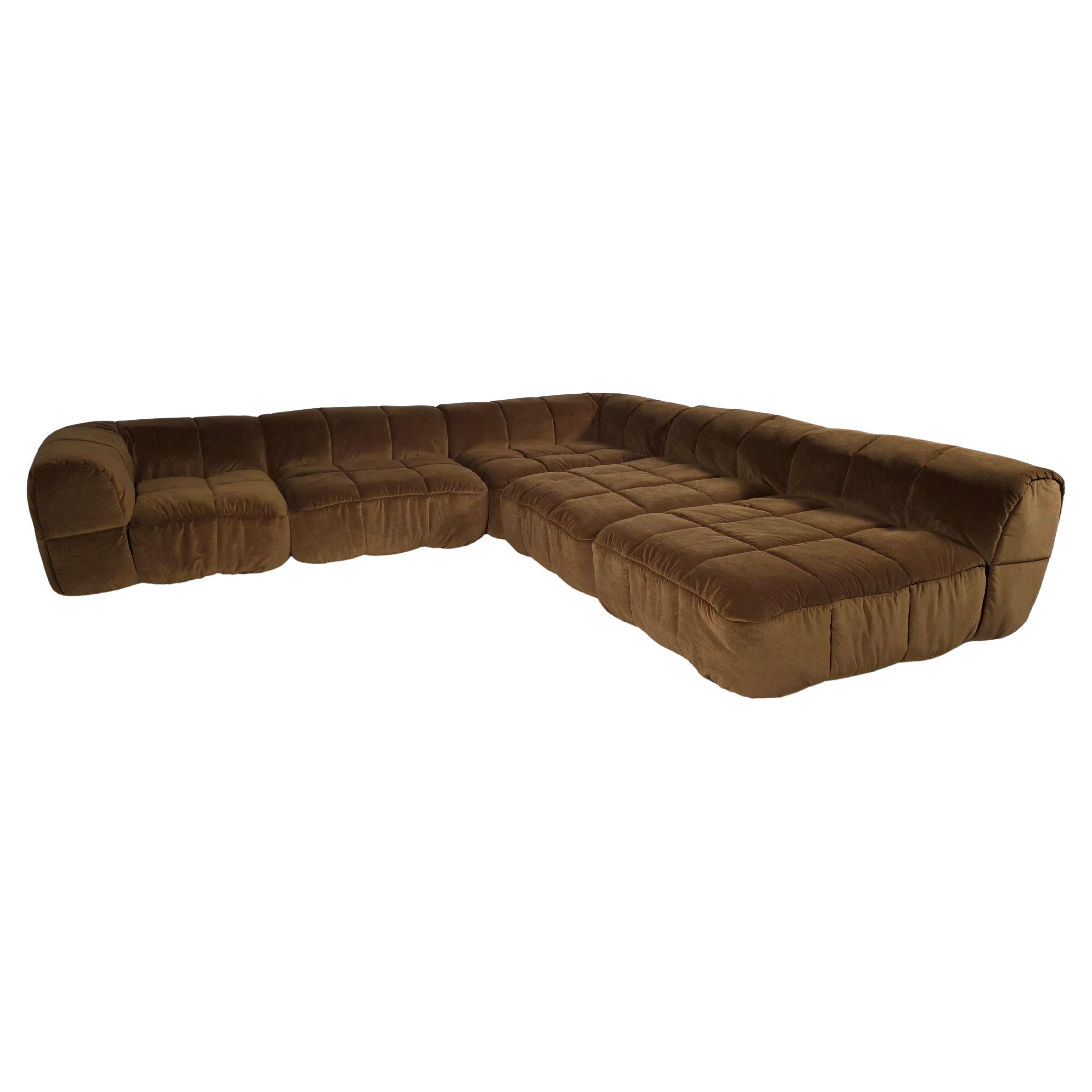 Modular Strips Sofa in brown velvet by Cini Boeri for Arflex, 1970s
