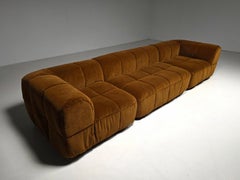 Sofá Strips de terciopelo de algodón marrón caramelo de Cini Boeri para Arflex, años 70