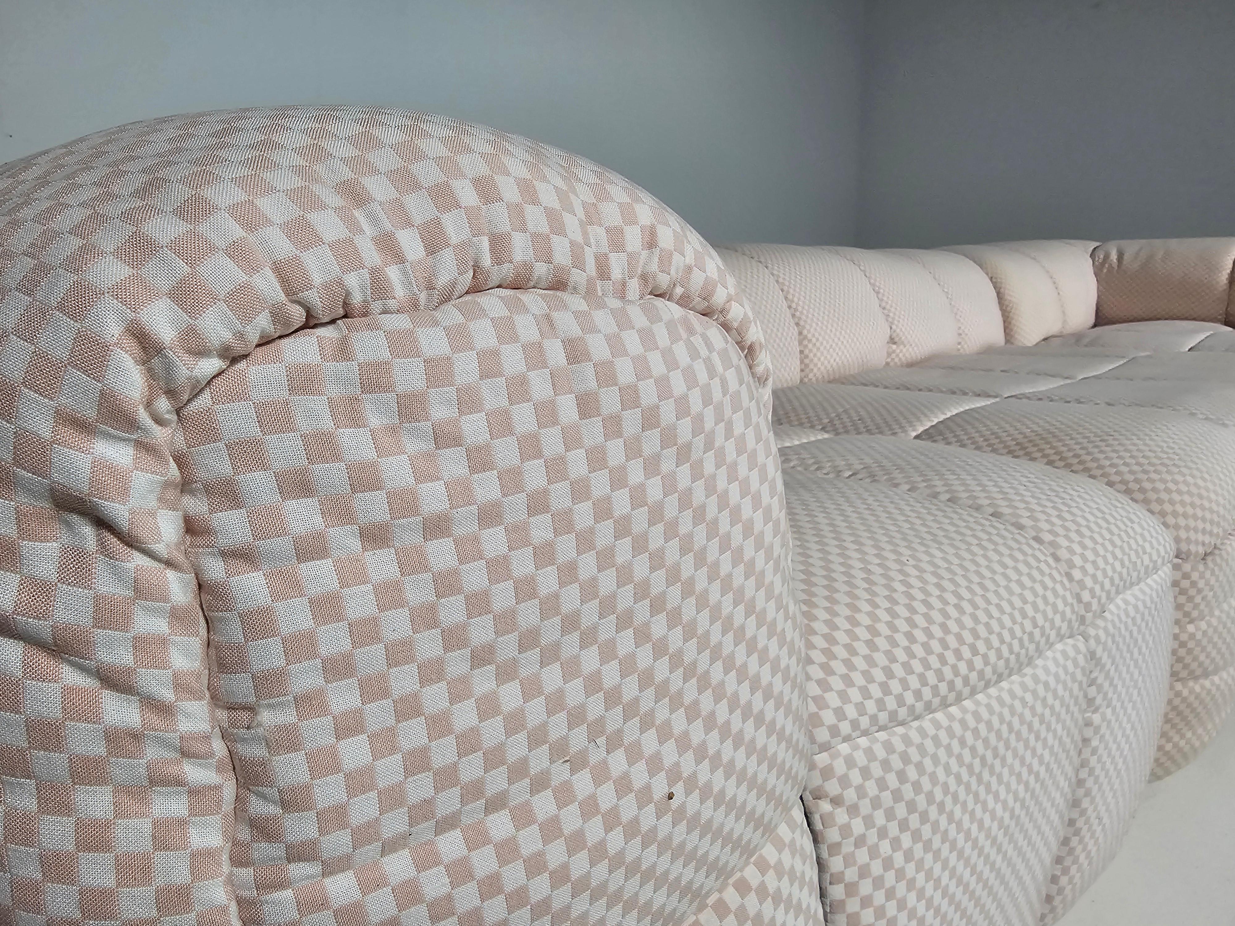 Late 20th Century Strips Sofa in original pink checkered fabric by Cini Boeri for Arflex, 1970s For Sale