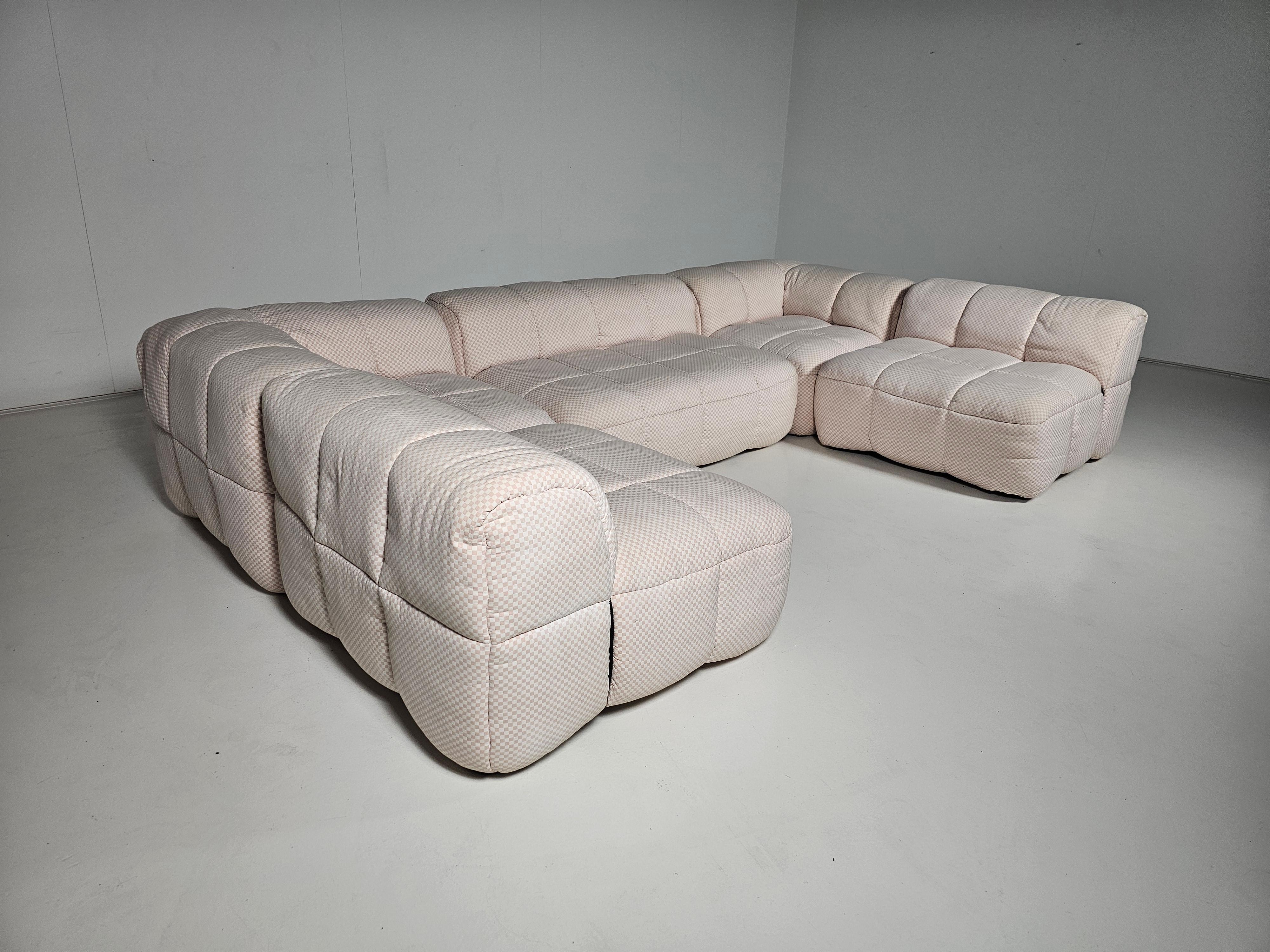 Cotton Strips Sofa in original pink checkered fabric by Cini Boeri for Arflex, 1970s For Sale