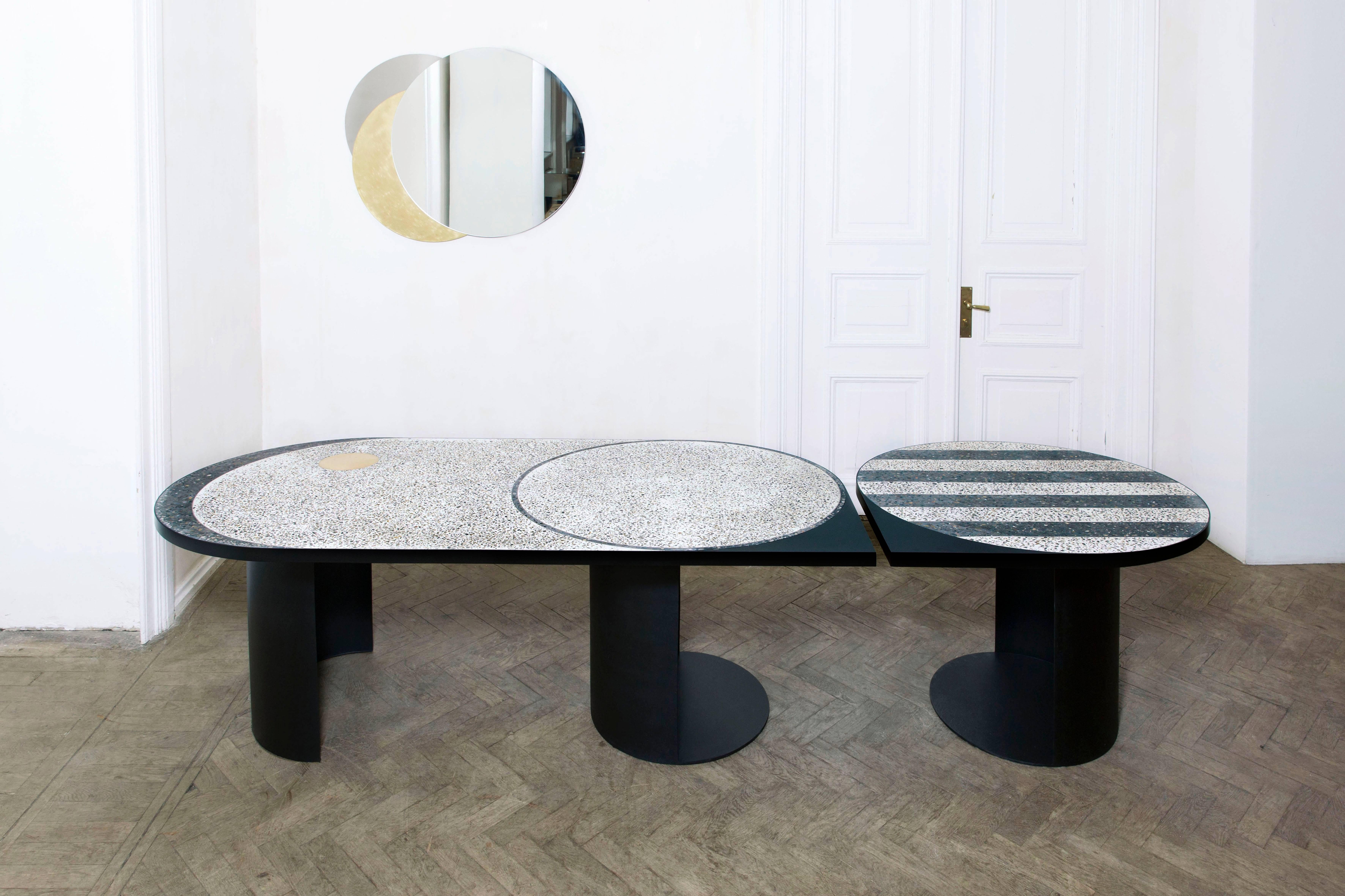 Stripy Mosaic Brass Table, Rooms In New Condition In Geneve, CH