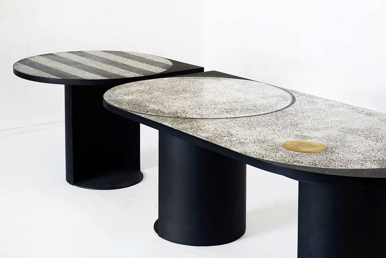 Contemporary Stripy Mosaic Brass Table, Rooms