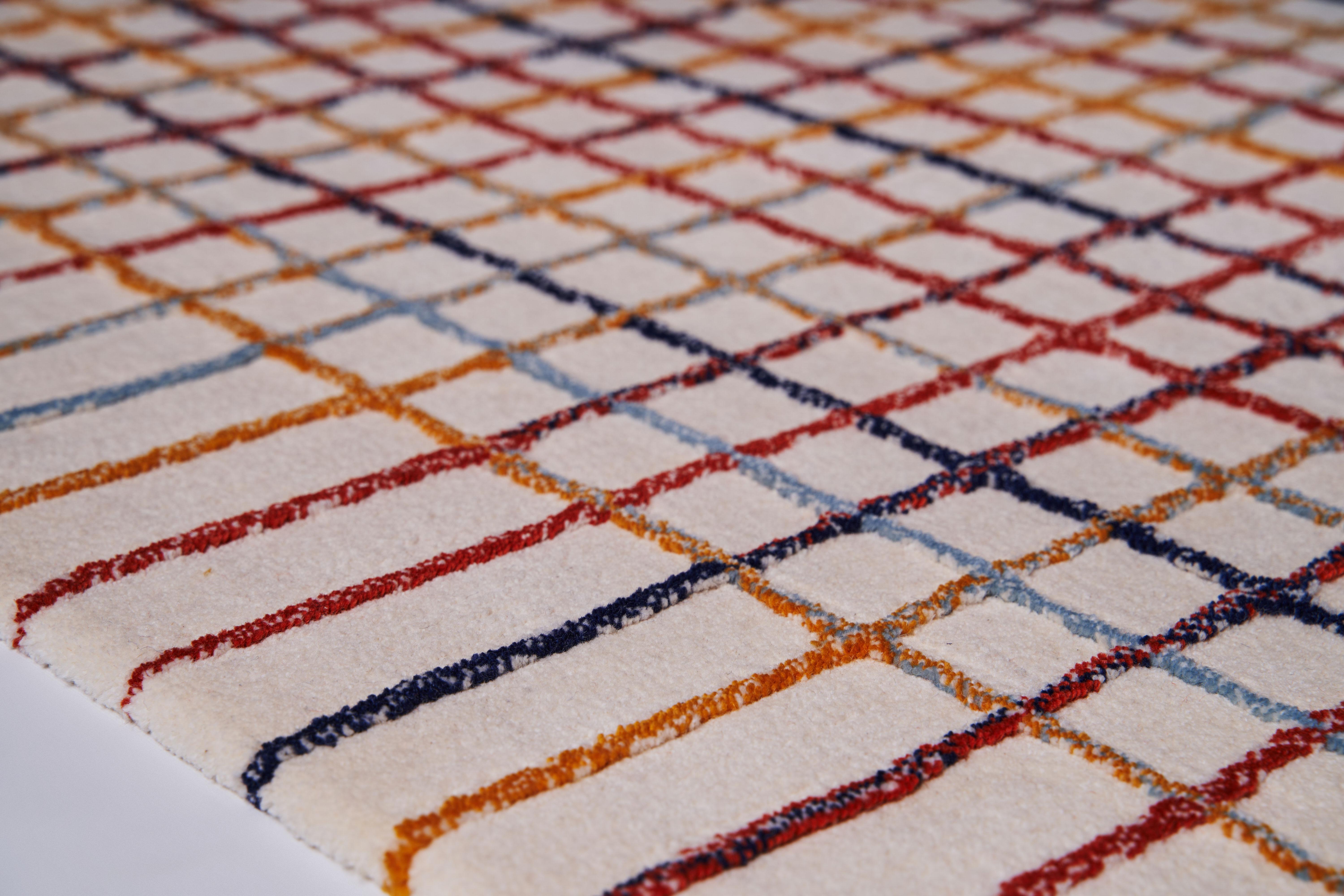Modern Strokes Runner Hand-tufted Wool Rug Multicolored For Sale