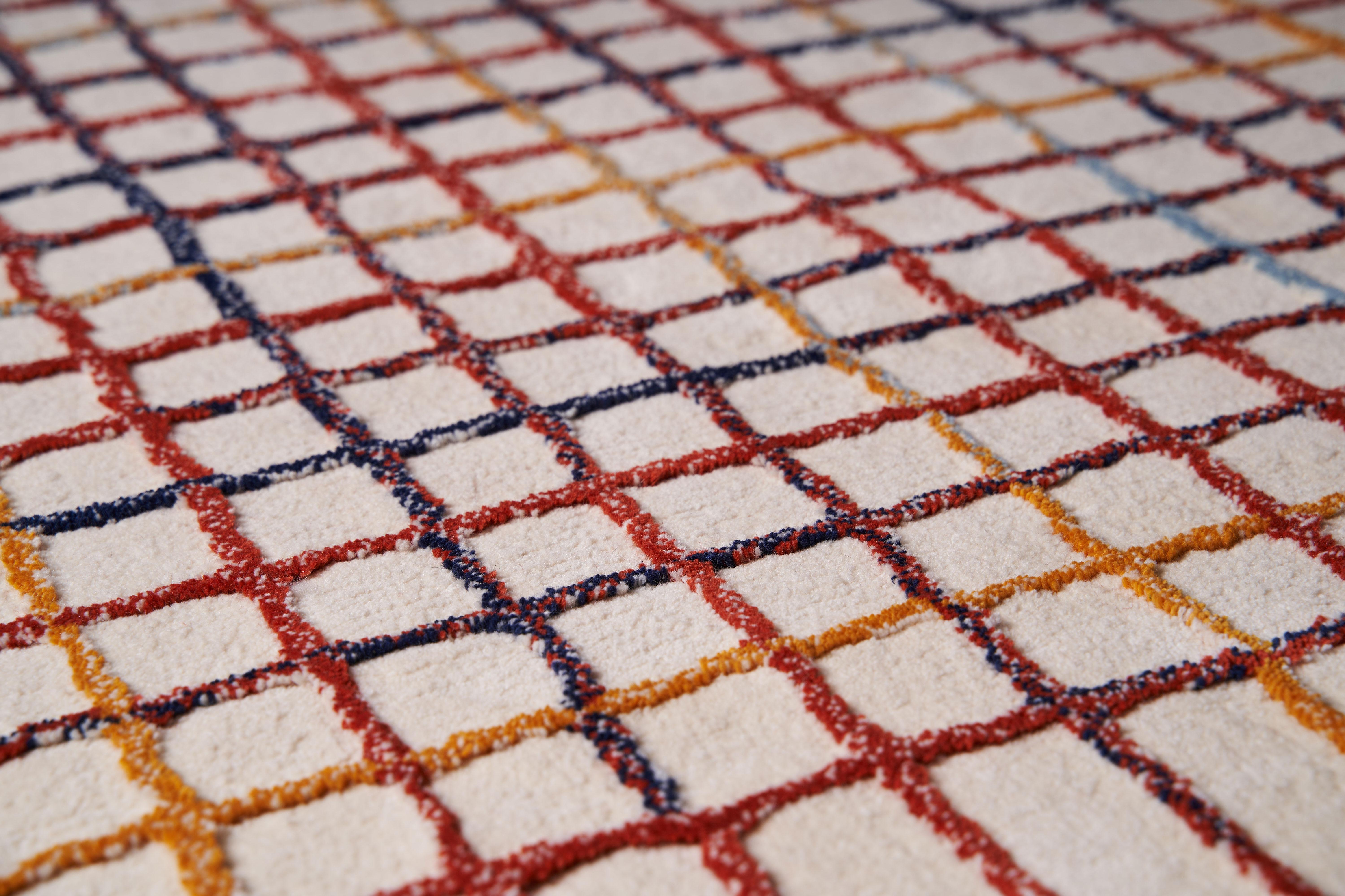 Turkish Strokes Runner Hand-tufted Wool Rug Multicolored For Sale