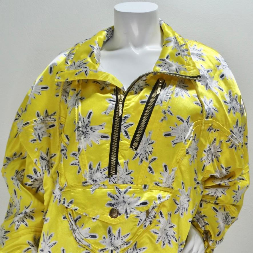 Keep warm in style with this amazing vintage Strolz windbreaker! The perfect layering piece to keep warm this winter with a vibrant twist in this gorgeous bright yellow color.   A luxurious and shiny 100% nylon is double layered to create this extra