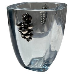 Strombergshyttan glass ice bucket / vase with Sterling Silver 925 grapes, Dansk