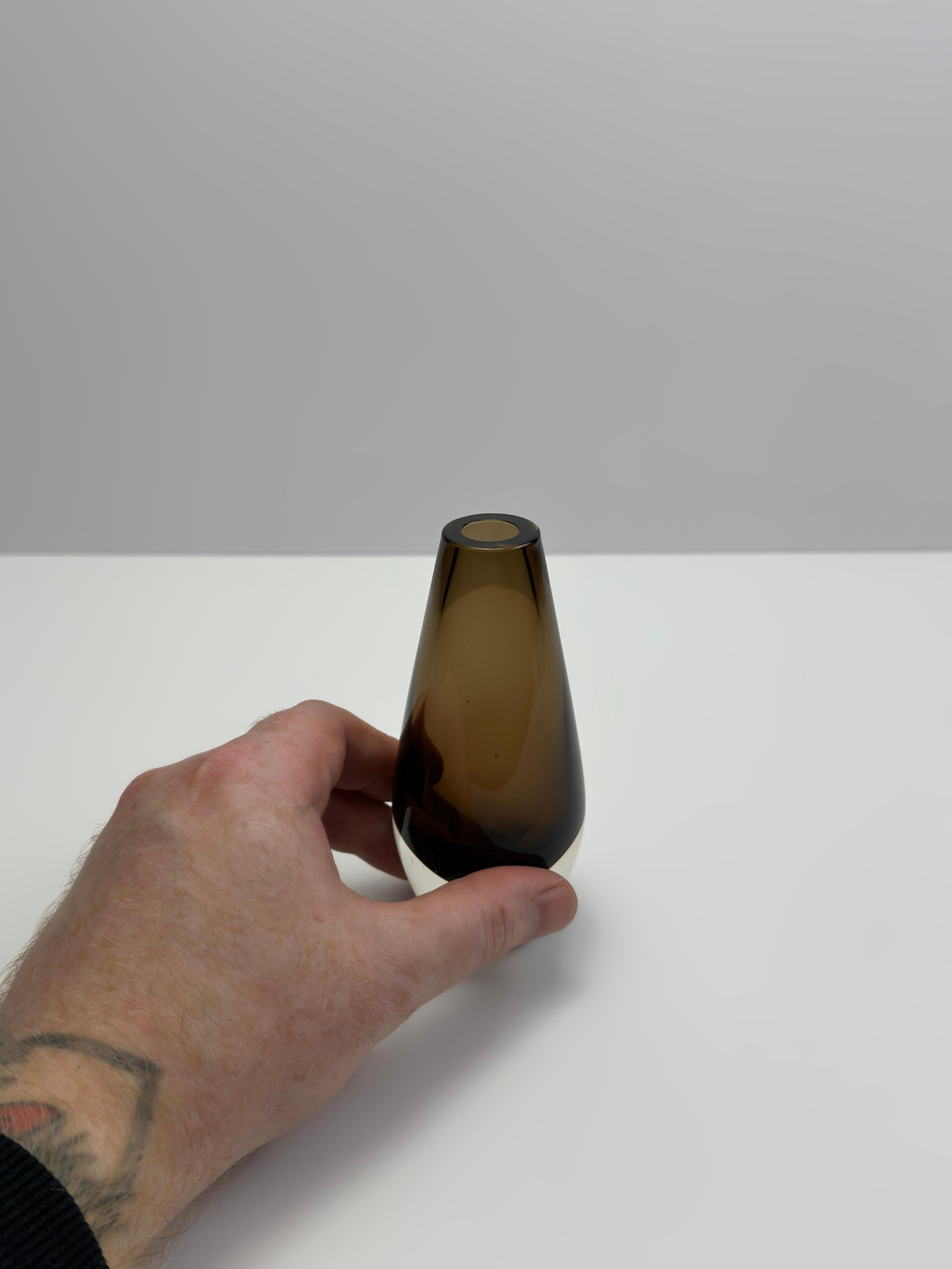 Mid-Century Modern Strombergshyttan Smoked Brown Sommerso Glass Bud Vase, Sweden, 1960s For Sale