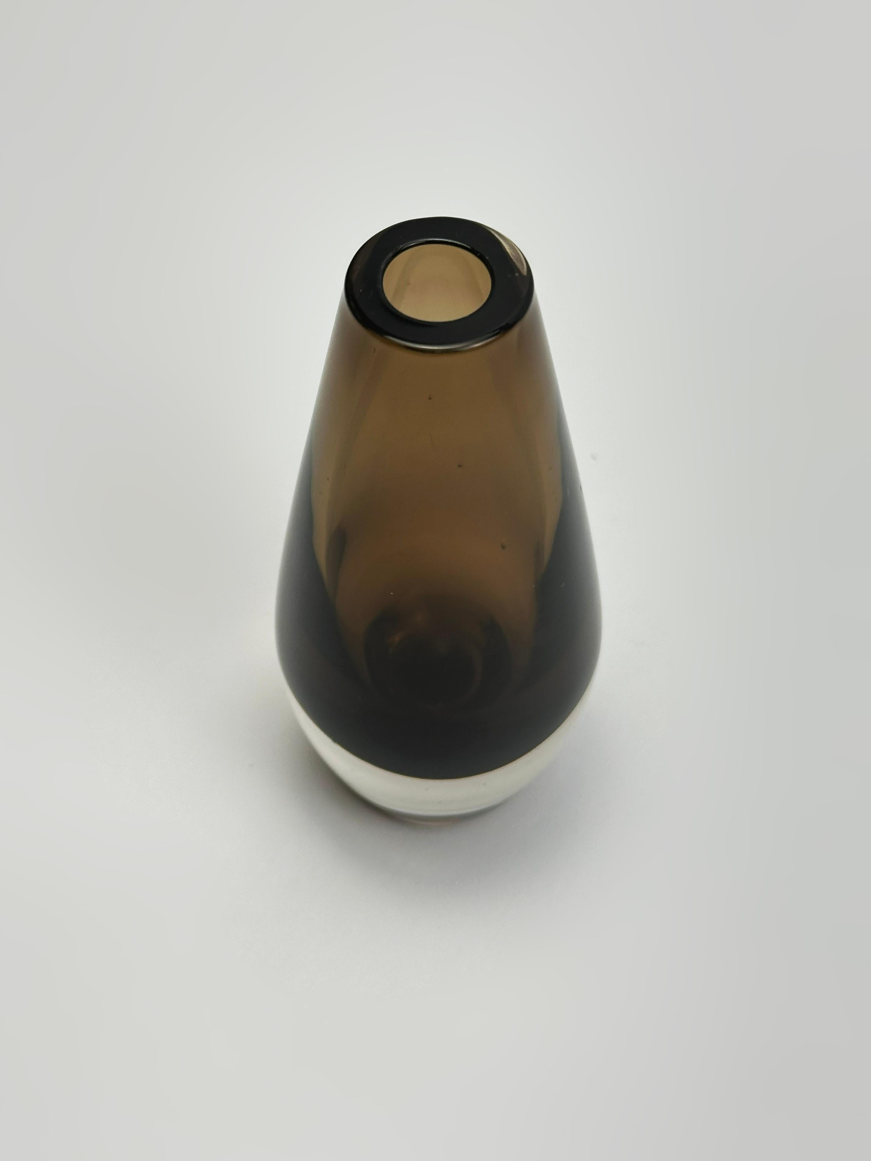 Swedish Strombergshyttan Smoked Brown Sommerso Glass Bud Vase, Sweden, 1960s For Sale