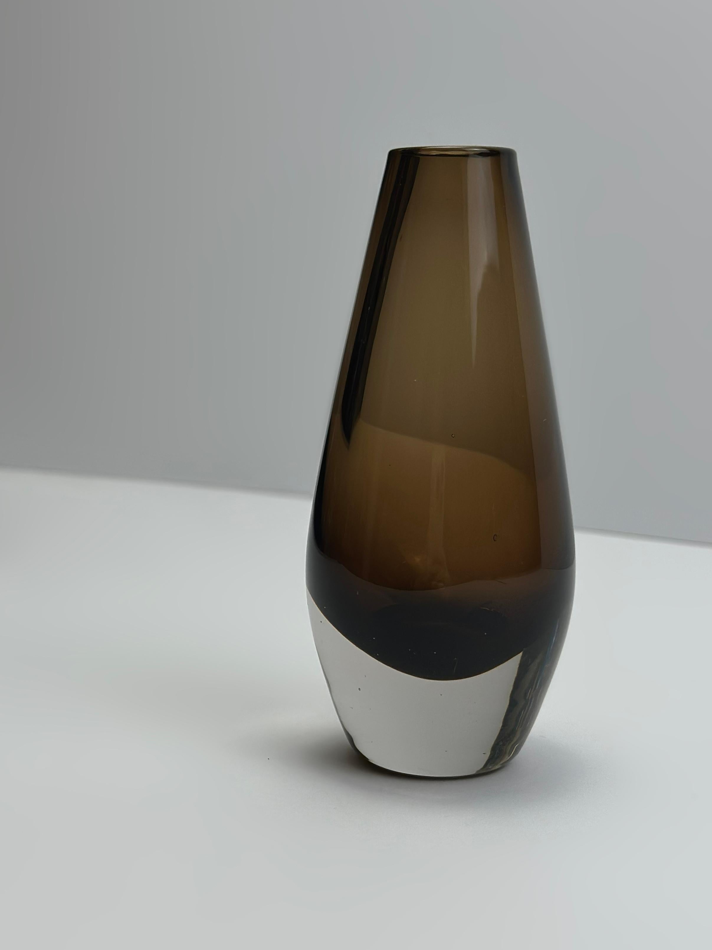 Hand-Crafted Strombergshyttan Smoked Brown Sommerso Glass Bud Vase, Sweden, 1960s For Sale