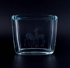 Strömbergshyttan, Sweden. Art glass vase in clear glass. Motif with deers.