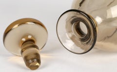 Strombergshyttan Swedish Art Deco Brown Tinted Glass Lobed Decanter and Stopper