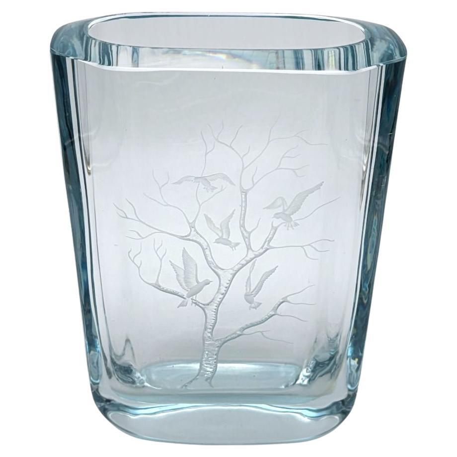 Strömbergshyttan Swedish Crystal Vase with Engraved Winter Scene