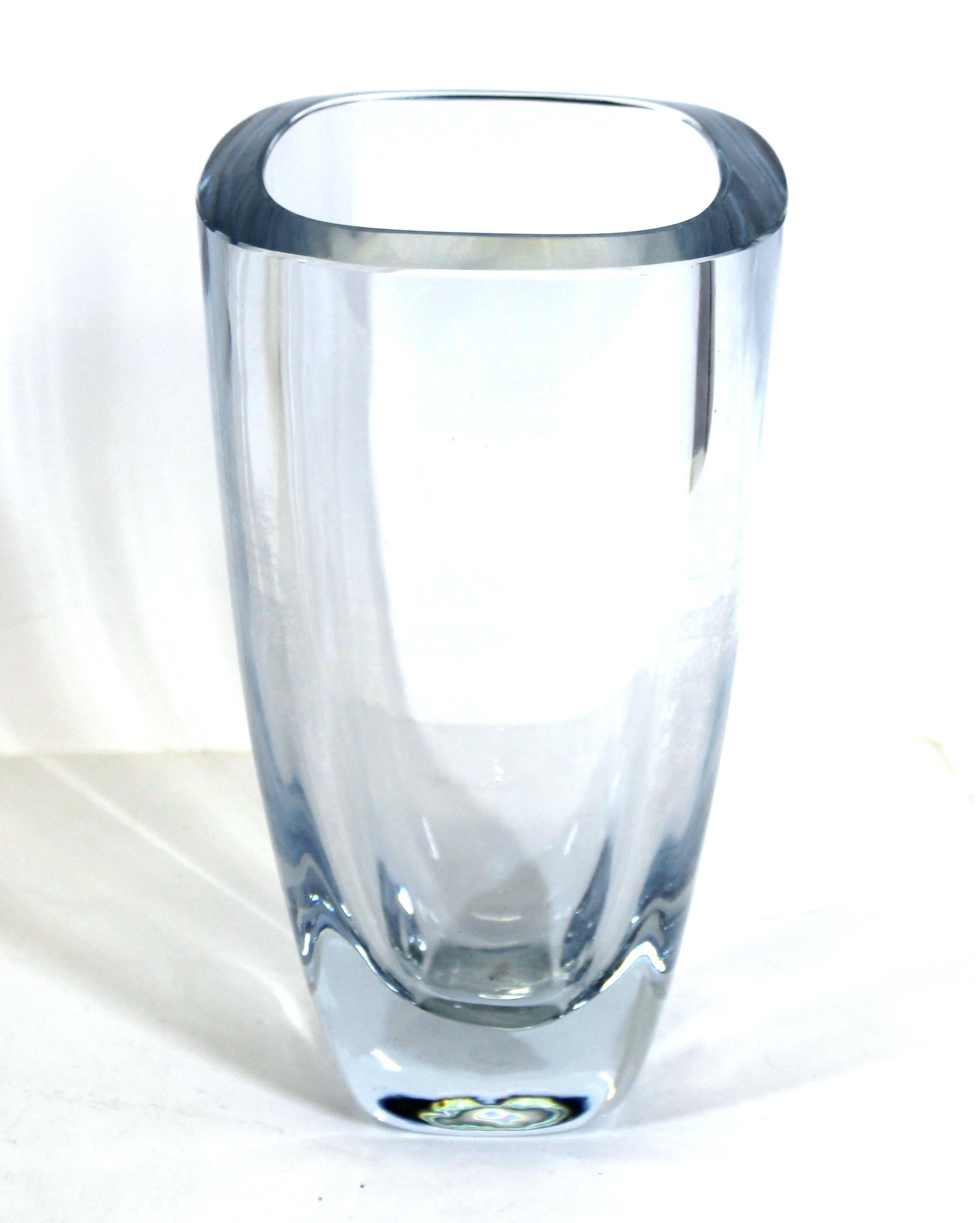 Strombergshyttan Swedish modern heavy glass vase, circa 1960s, etched mark on the bottom. Measures: 9