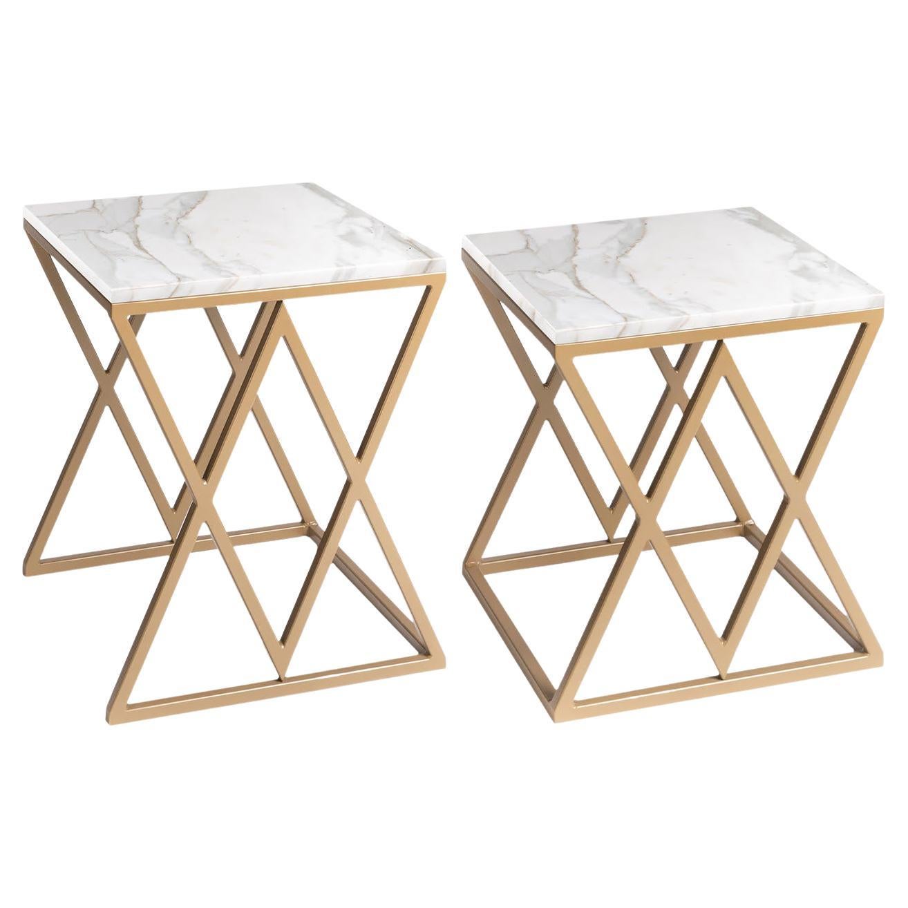 Stromboli and Vulcano Set of 2 White Carrara Coffee Tables