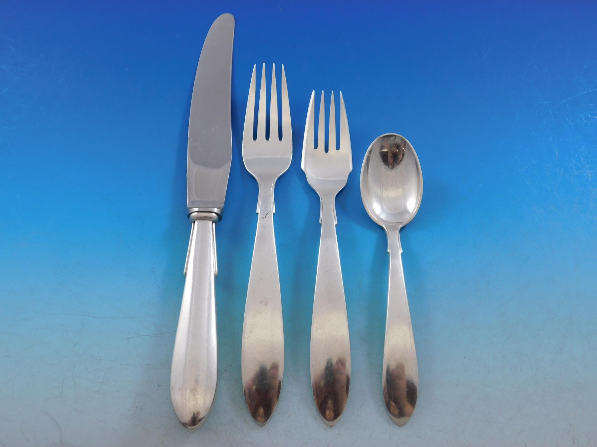 Mid-Century Modern Stromlinie by A. Dragsted Danish Sterling Silver Flatware Set Service 85 Pieces For Sale