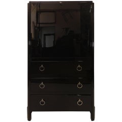 Strong 1930s French Art Deco Bureau in Black Lacquer with Drawers