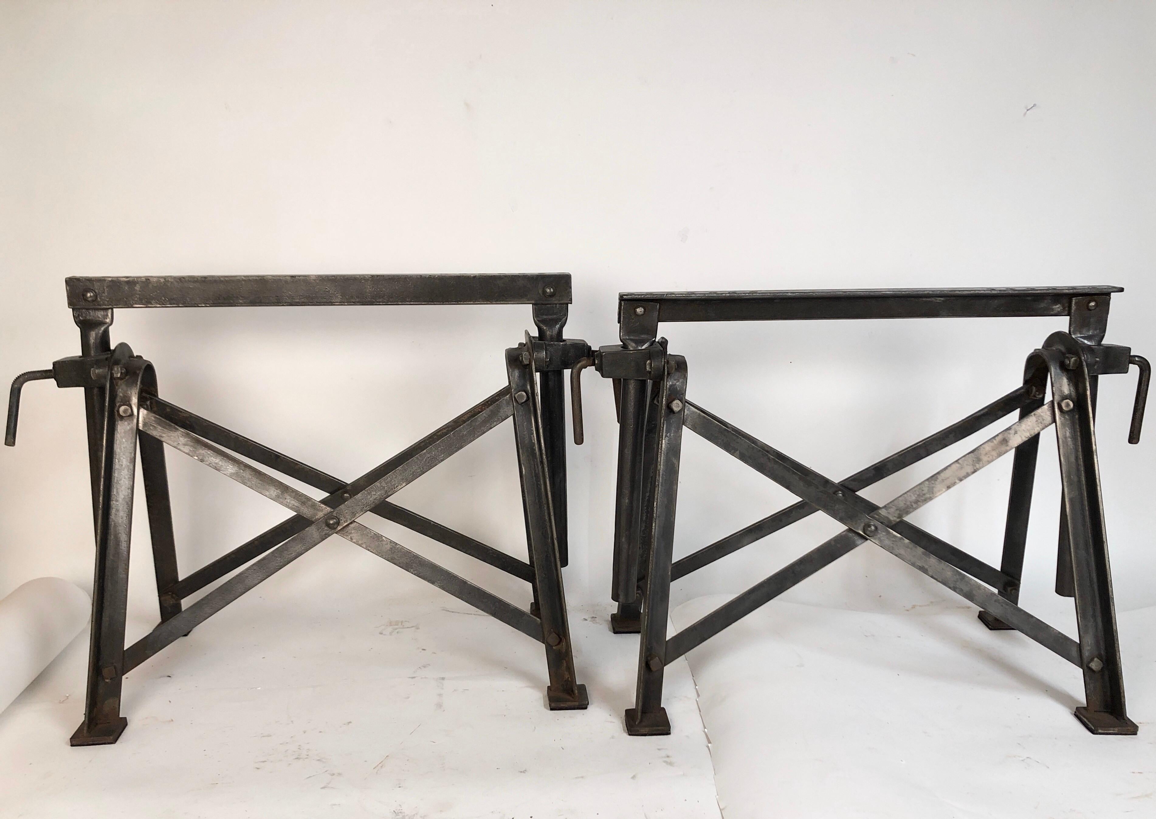 American Strong Antique Industrial Steel Home Made Saw Horse Table Bases