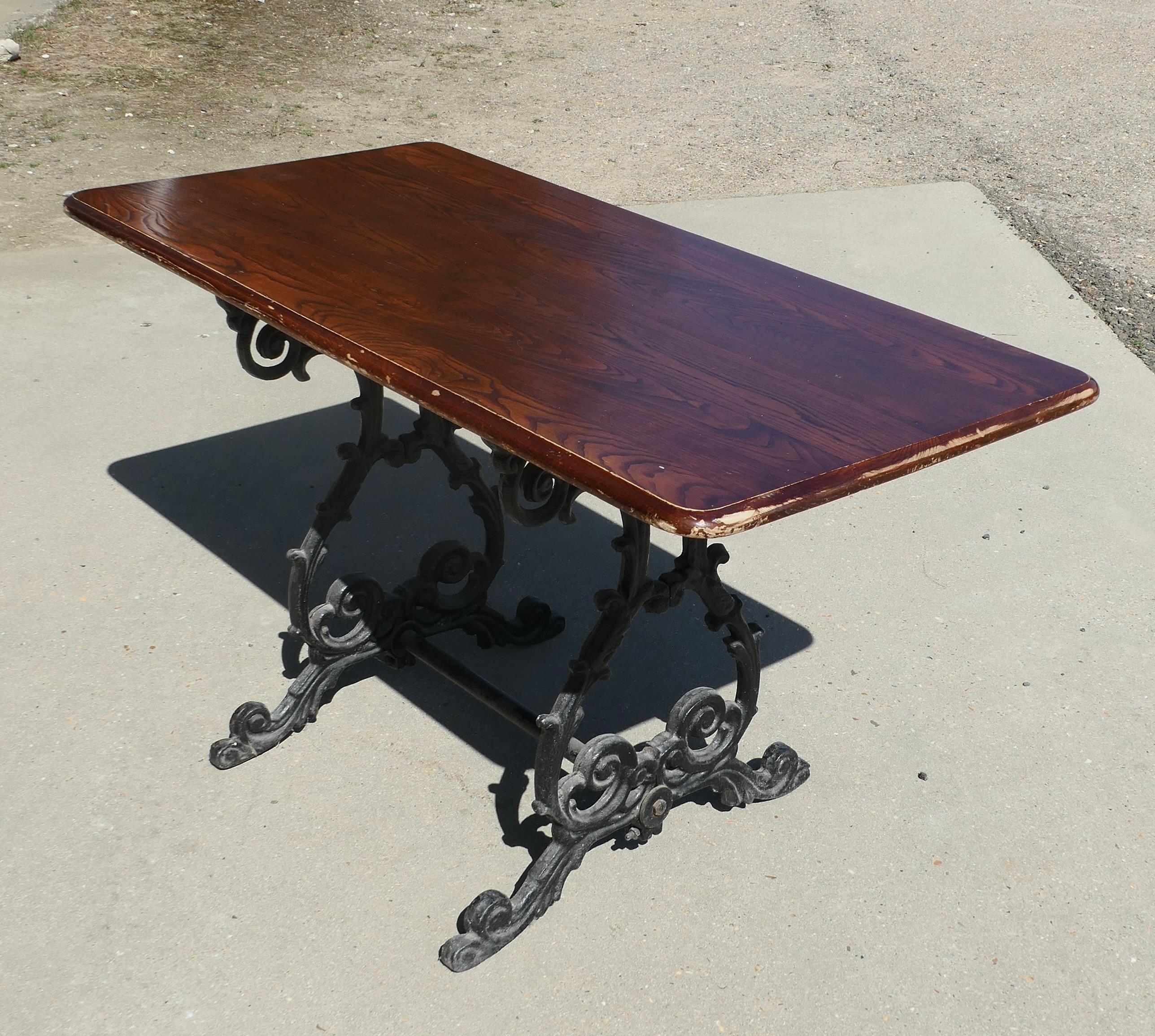 Edwardian Strong Attractive Cast Iron and Oak Garden Table For Sale