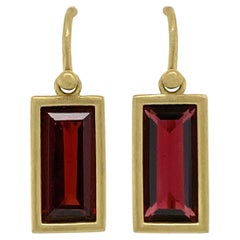 "Strong Box" Garnet Dangle Earrings in 18 Karat Yellow Gold