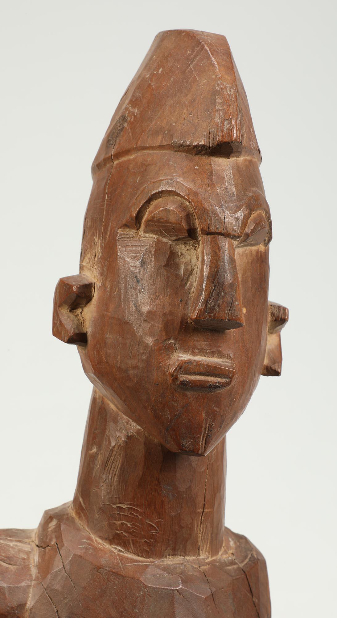 Hand-Carved Strong Cubist Lobi Standing Figure One Arm Out Ghana, Africa Early 20th Century For Sale