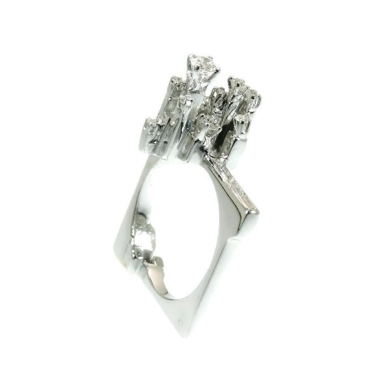 Women's or Men's Strong Design Artist Jewelry French Platinum Ring with Diamonds from the 1960s For Sale