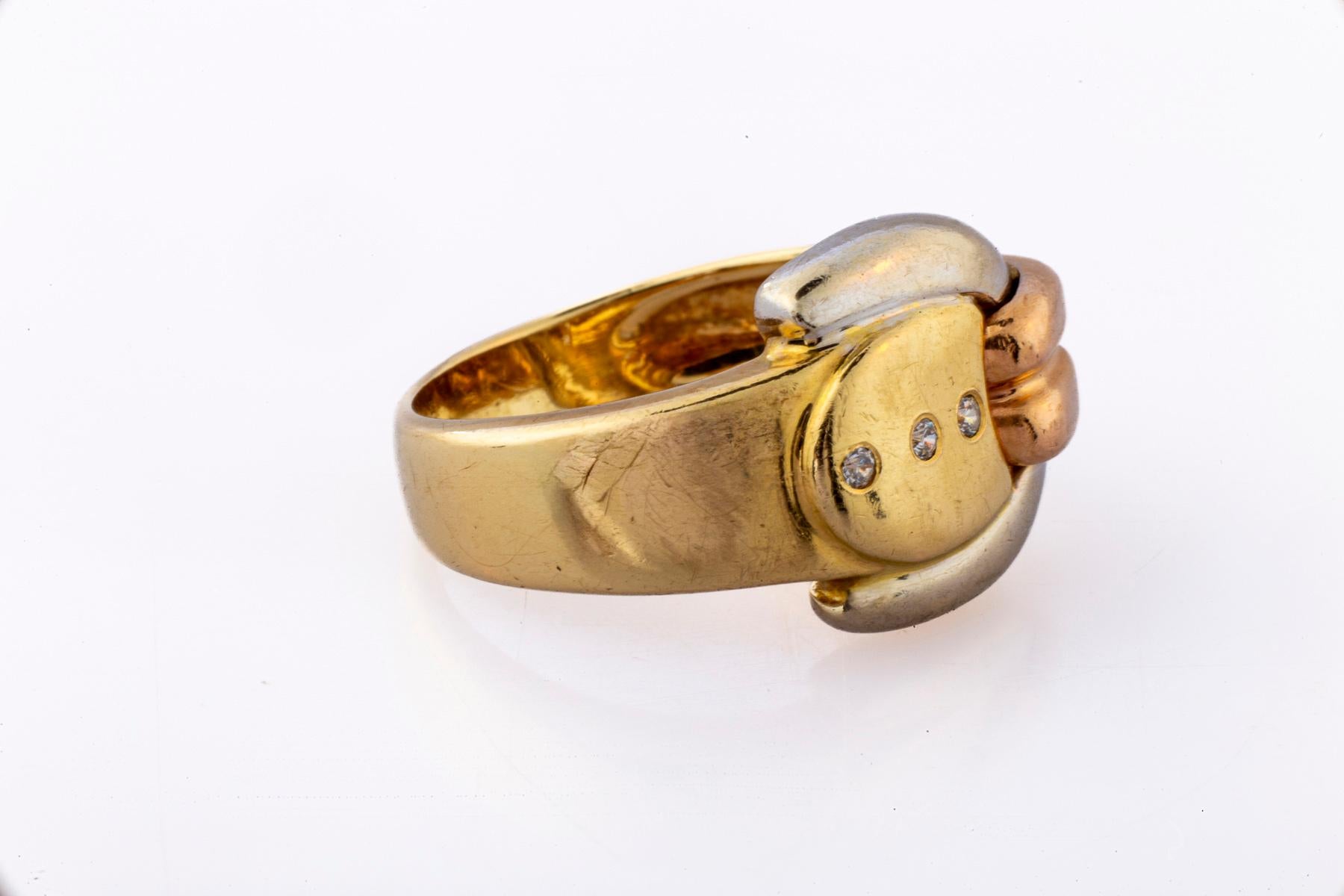 da uomo o donna Anello con fibbia in oro retrò tricolore in vendita