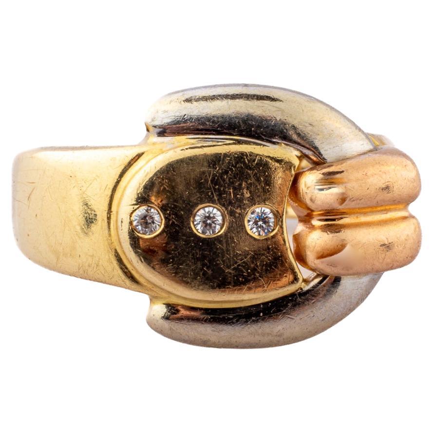 Retro Tri Color Gold Buckle Ring