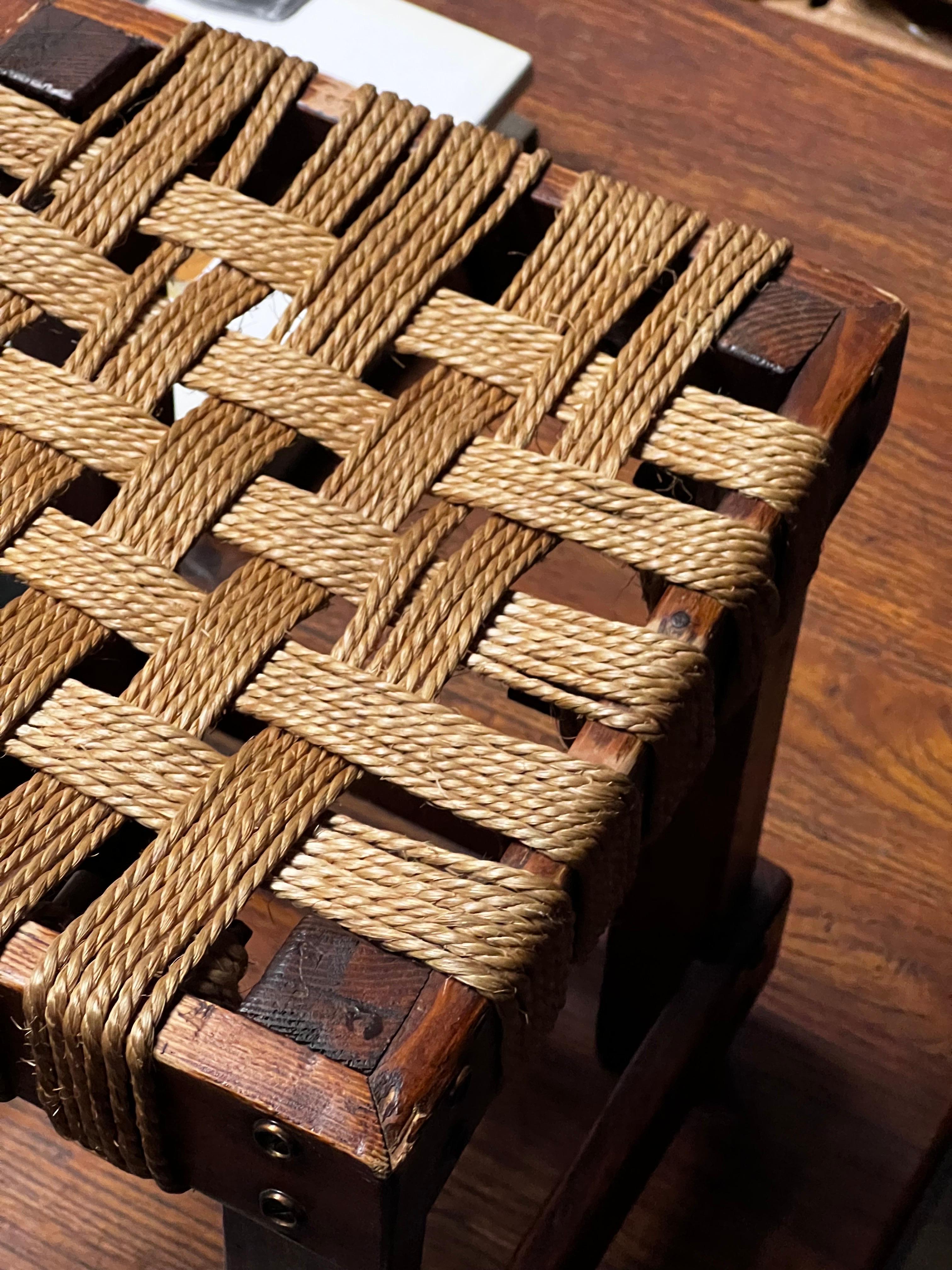 20th Century Strong Dutch Stained Wooden Stool with cords circa 1950 Brutalist For Sale