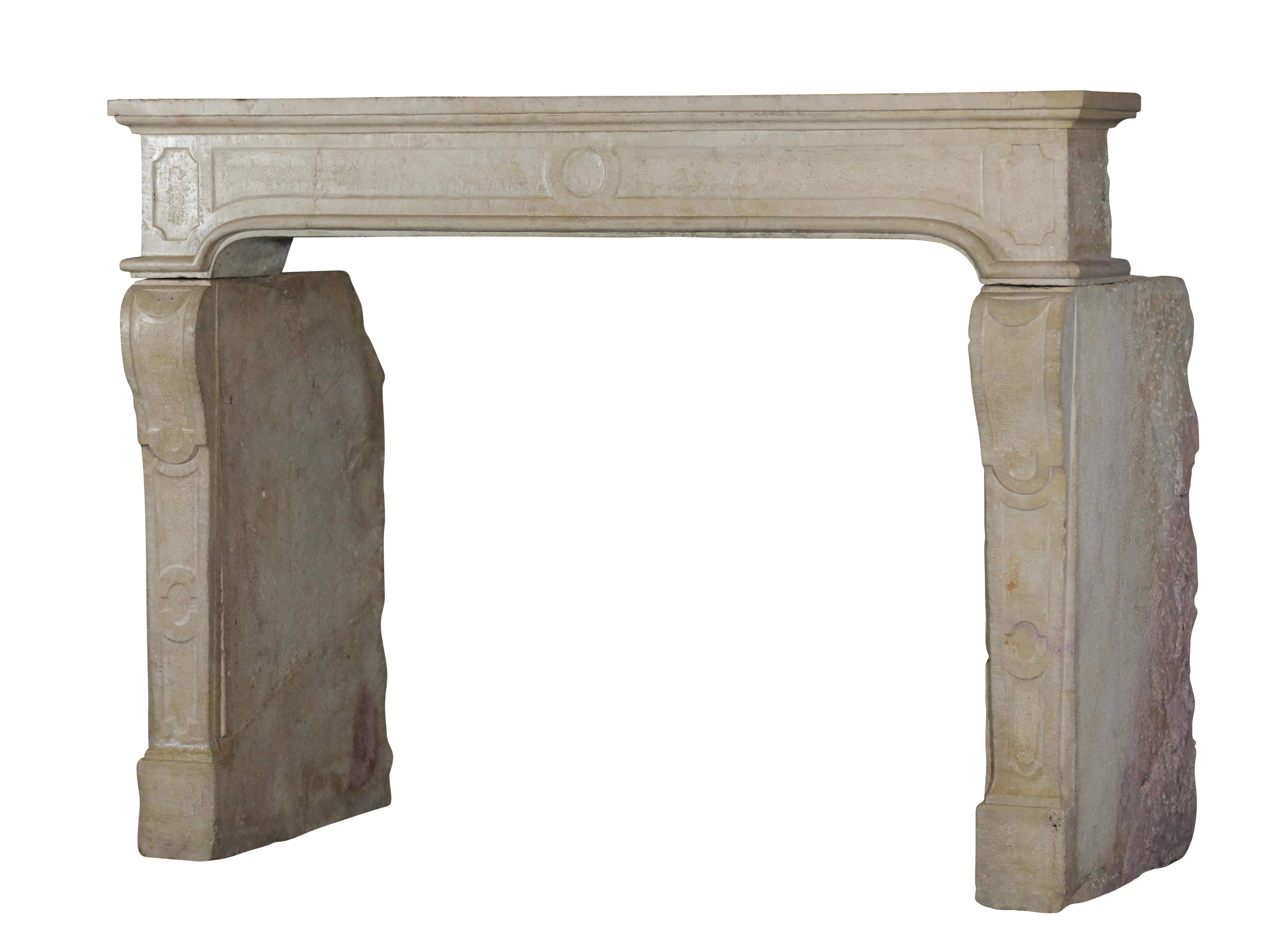 Louis XIV Strong French Beige Hard Limestone Decorative Small Fireplace Surround For Sale