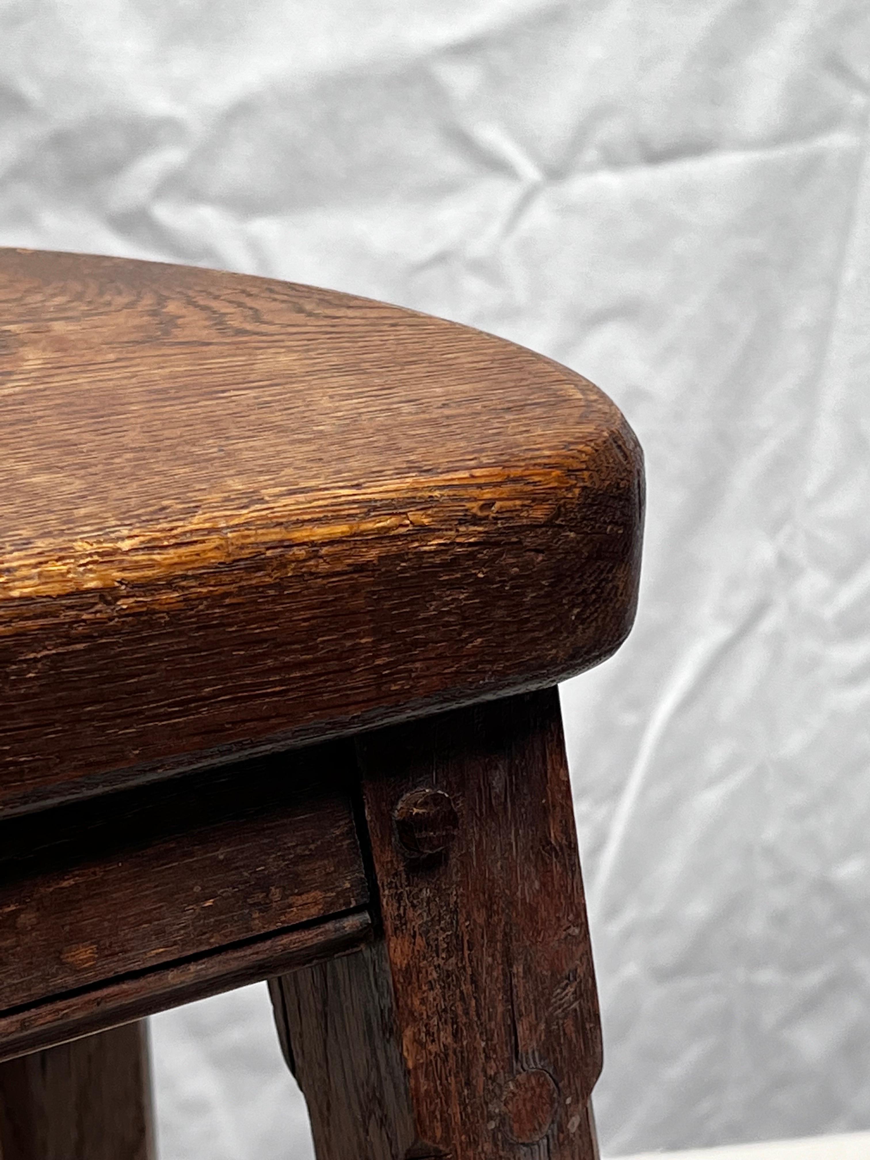 20th Century Strong French Stained Wooden Stool with handle circa 1900 Brutalist For Sale