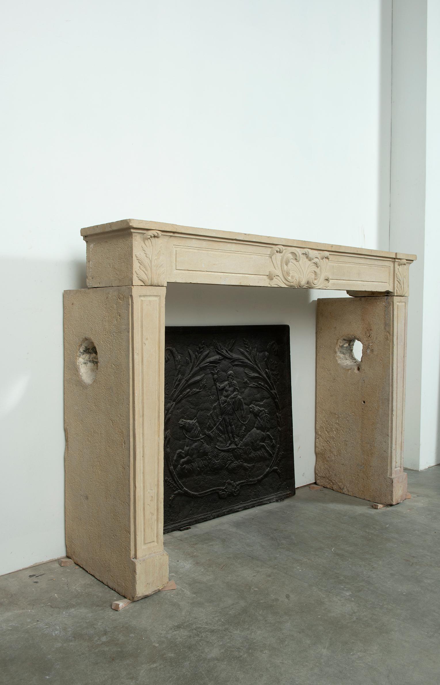 Strong Limestone Louis XVI Fireplace Mantel For Sale 6