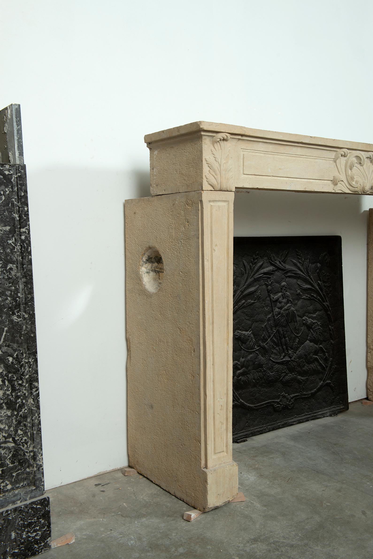 Strong Limestone Louis XVI Fireplace Mantel For Sale 7