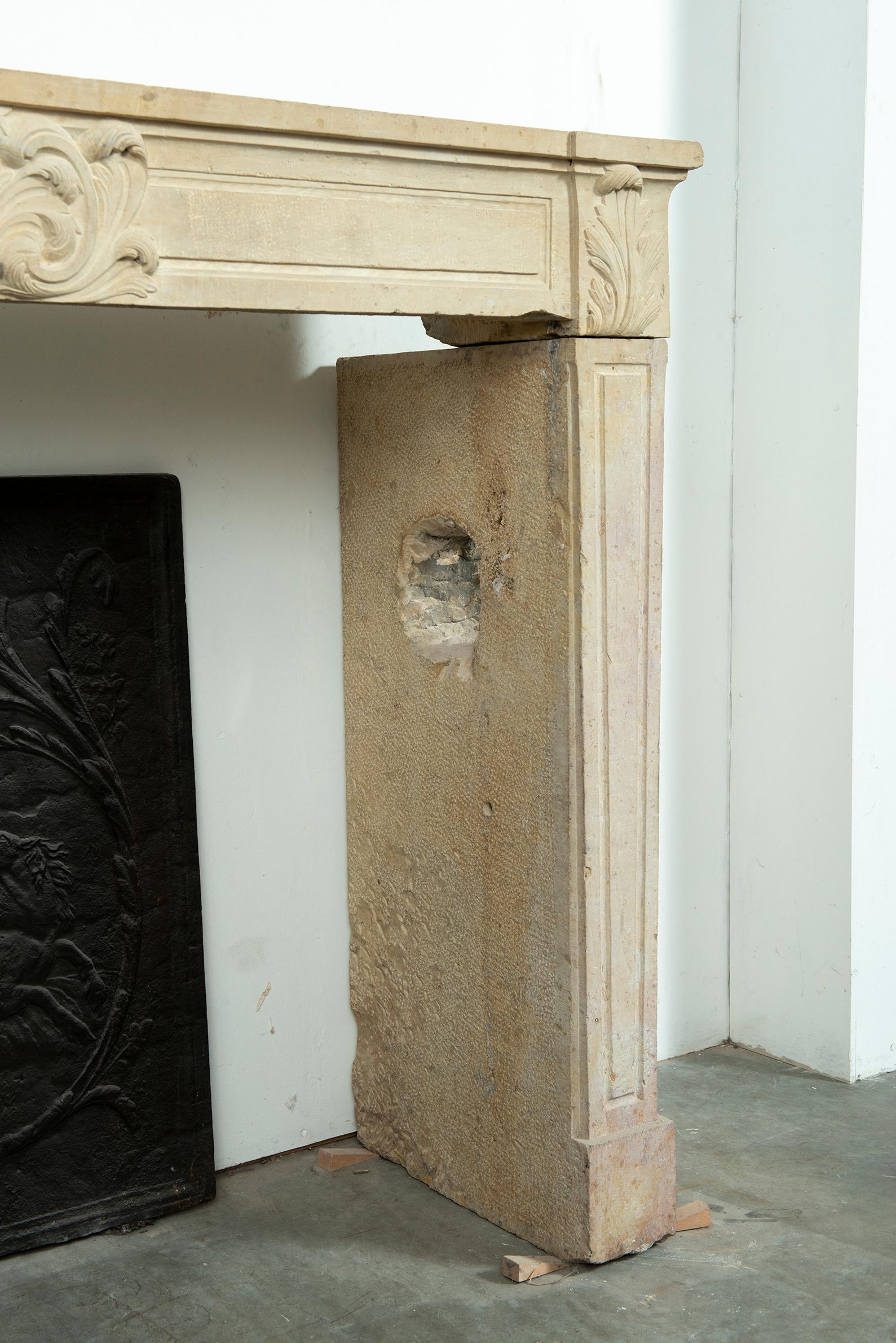 Strong Limestone Louis XVI Fireplace Mantel For Sale 8